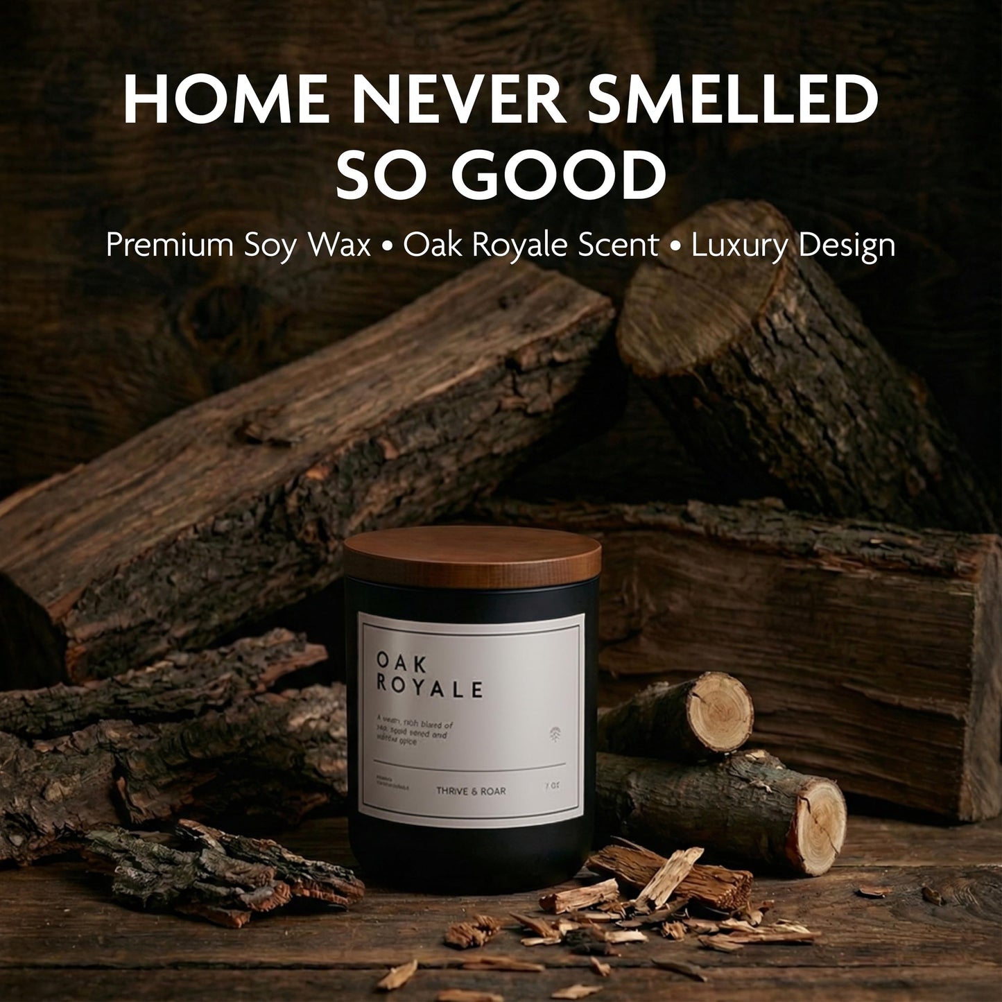 Thrive & Roar - Oak Royale Premium Scented Candle for Men – 7oz Long Lasting, Soy Wax Aromatherapy Candle for Home Scented, Masculine Aroma, Office Decor, Man Cave Decor, Men's Gift