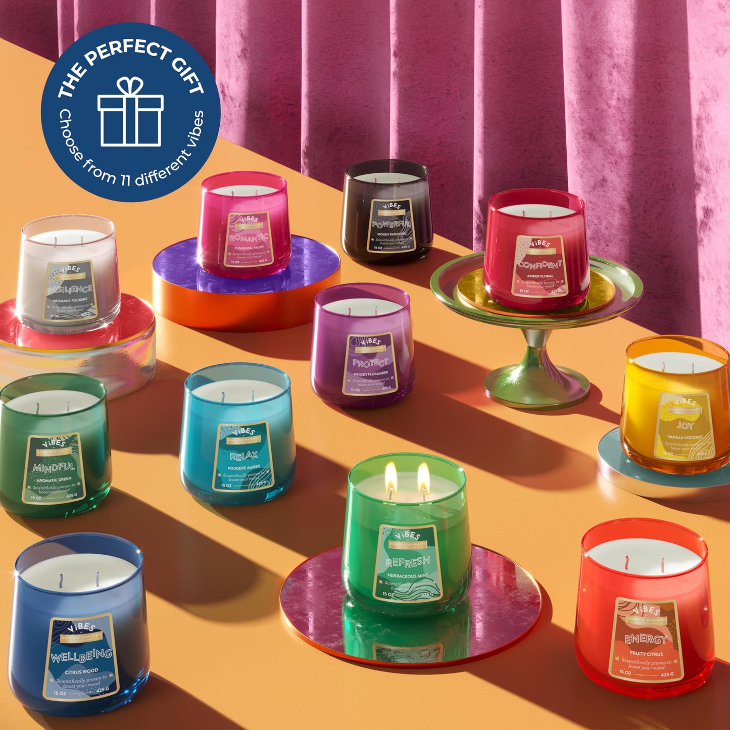Candle-Lite Vibes Citrus Wood Mood-Enhancing Scented Candles, 15 oz Jar, Aromatherapy, Proudly Poured in The USA, 2-Wick, 86 Hours Burn Time, Perfect Relaxation Gift