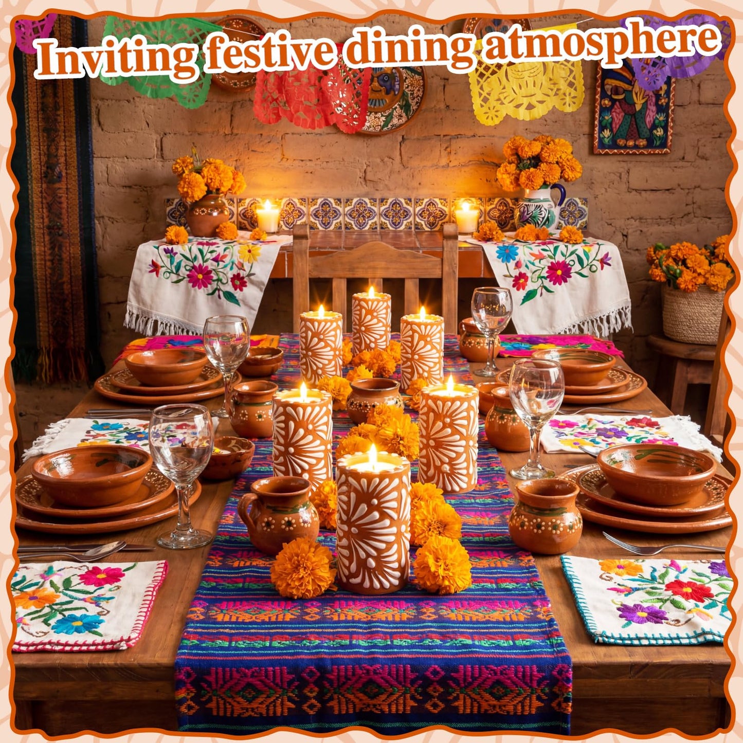 Lounsweer 4 Set Cielito Lindo Party Decorations Mexican Tequila Candle Talavera Mugs Candle for Fiesta Cinco De Mayo Birthday Bridal Shower Bachelorette May 5th Party Home Decor(Brown)