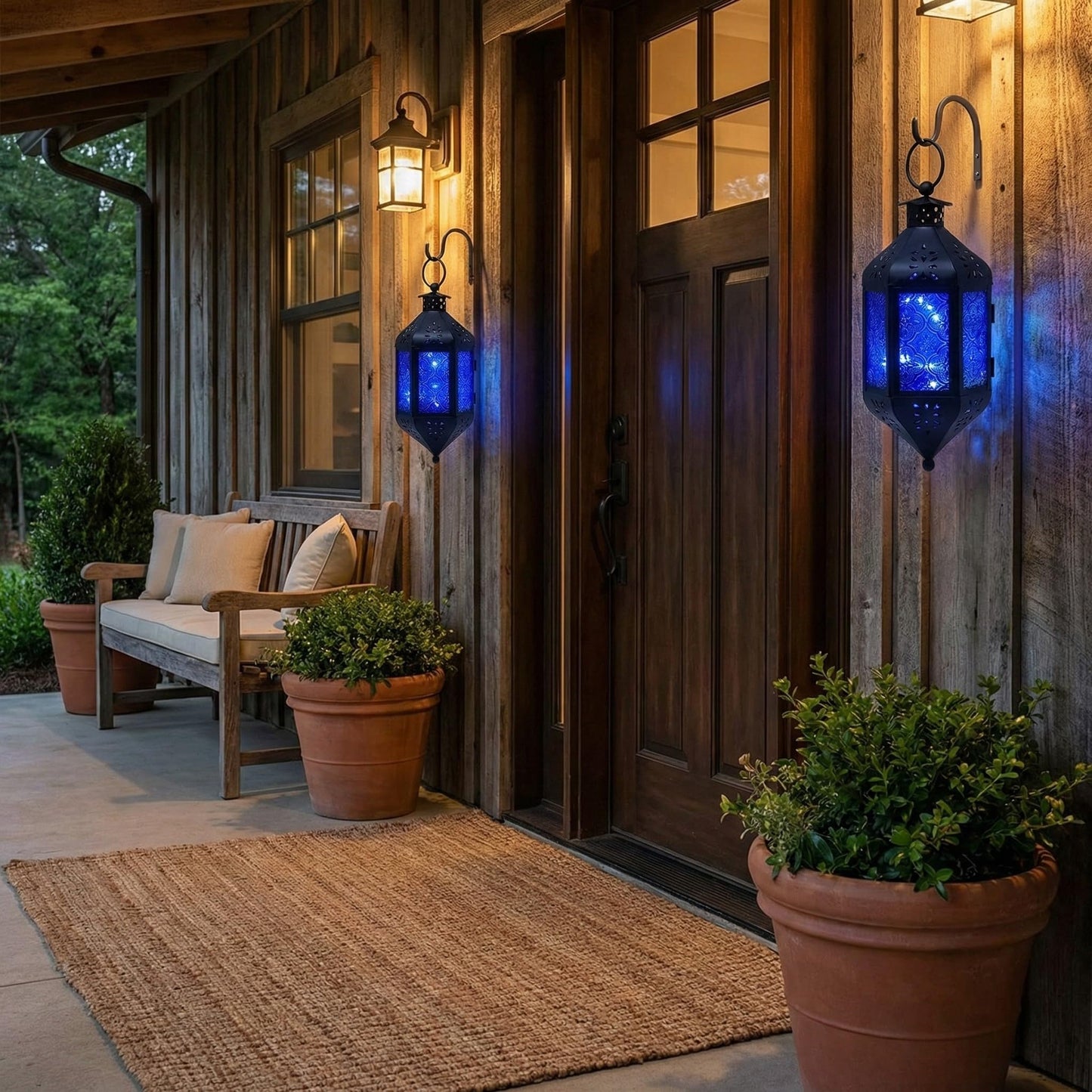 Vela Lanterns Hanging Moroccan Lamp - Exotic Decorative Patio & Porch Decor, Indoor Outdoor Tea Light Candle Lantern Holder with Chain (11" Medium, Cobalt Blue Glass)