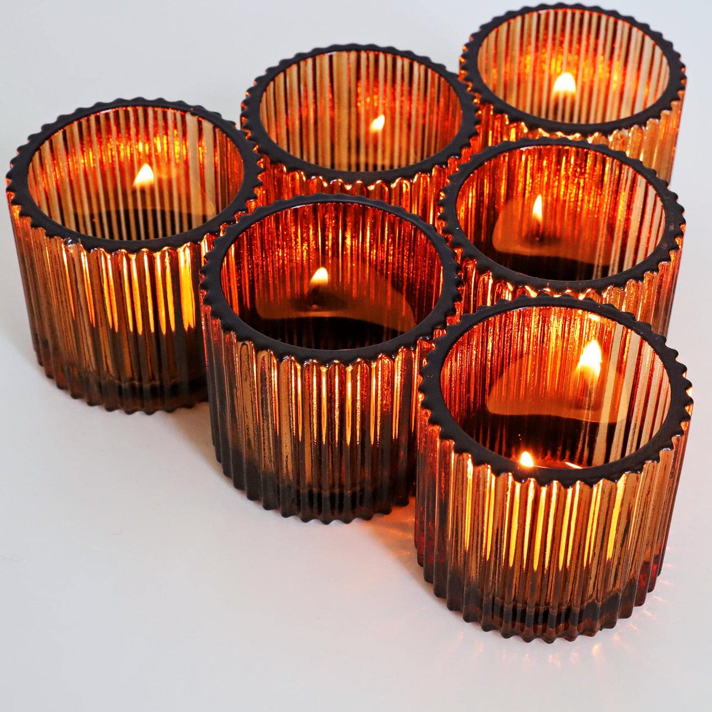 VOHO Votive Candle Holders for Wedding Candles, Amber Glass Candle Holder Set of 6, Tealight Candle Holder Bulk for Wedding Decor, Table Centerpiece, Birthday Party