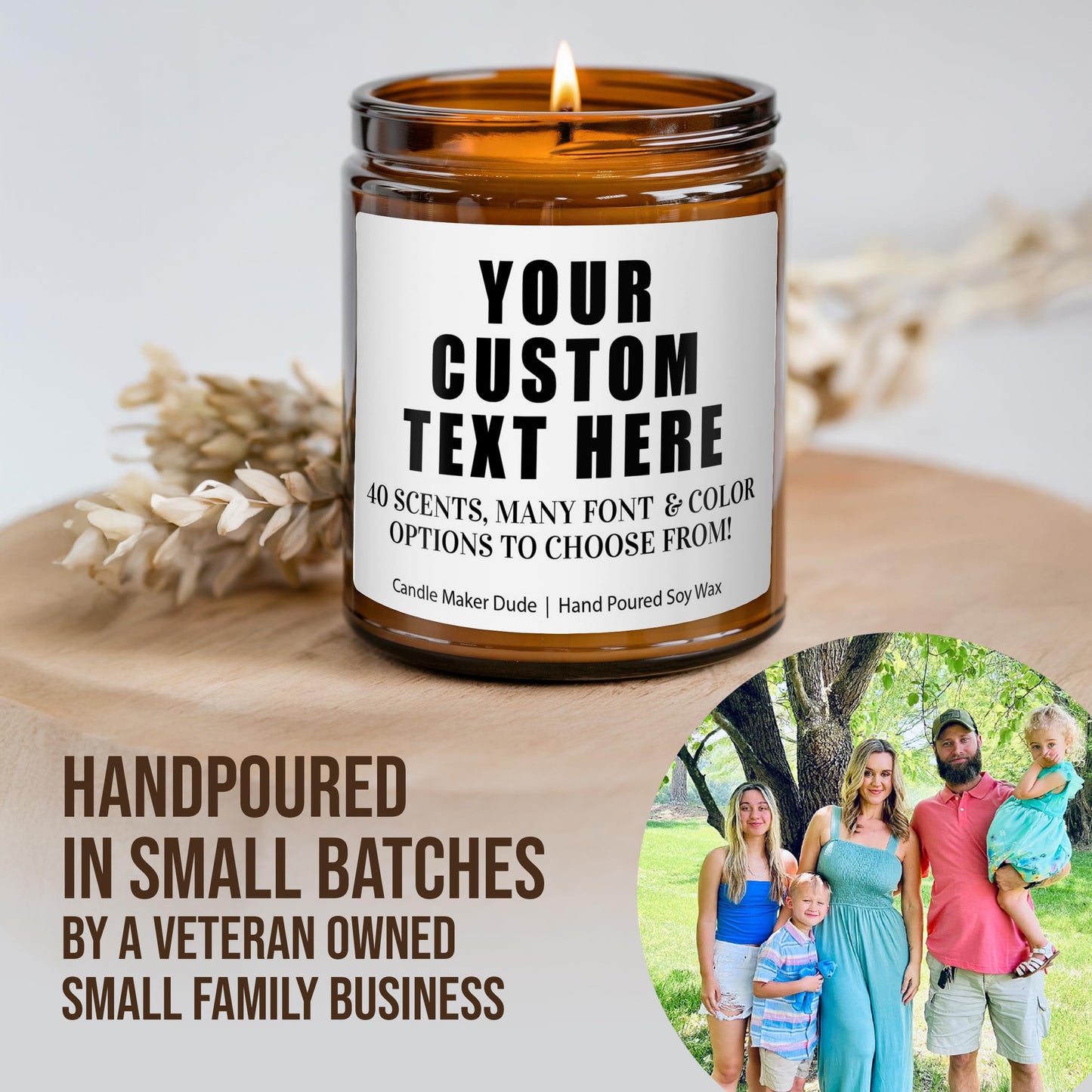Candle Maker Dude Custom Create Your Own Candle - Personalized 40+ Scents 100% Soy Wax - Perfect for Birthdays, Anniversaries, Christmas, Weddings & More (White Label - Amber Jar)