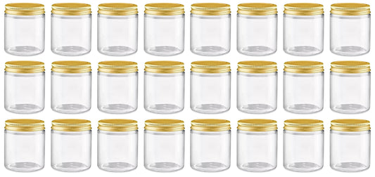 North Mountain Supply 4 Ounce Clear Glass Straight Sided Mason Canning Jars - with 58mm Gold Metal Lids - Case of 24