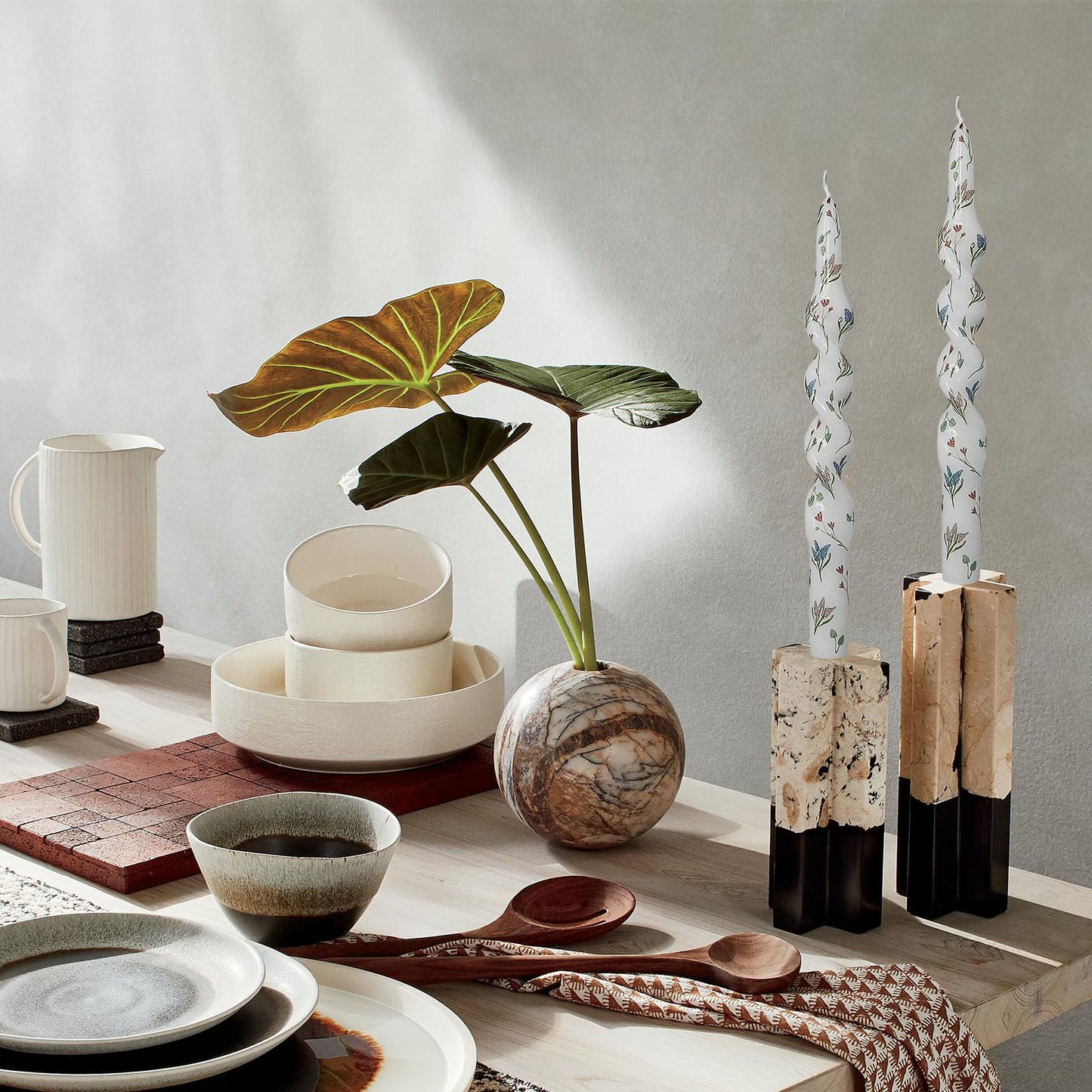 Unscented Floral Taper Candle Spiral Candlesticks - Set of 4 Trefoil Handmade Twisted Candle 10 Inch Long Candle Sticks Print Tapered Candles for Home Wedding Dinner
