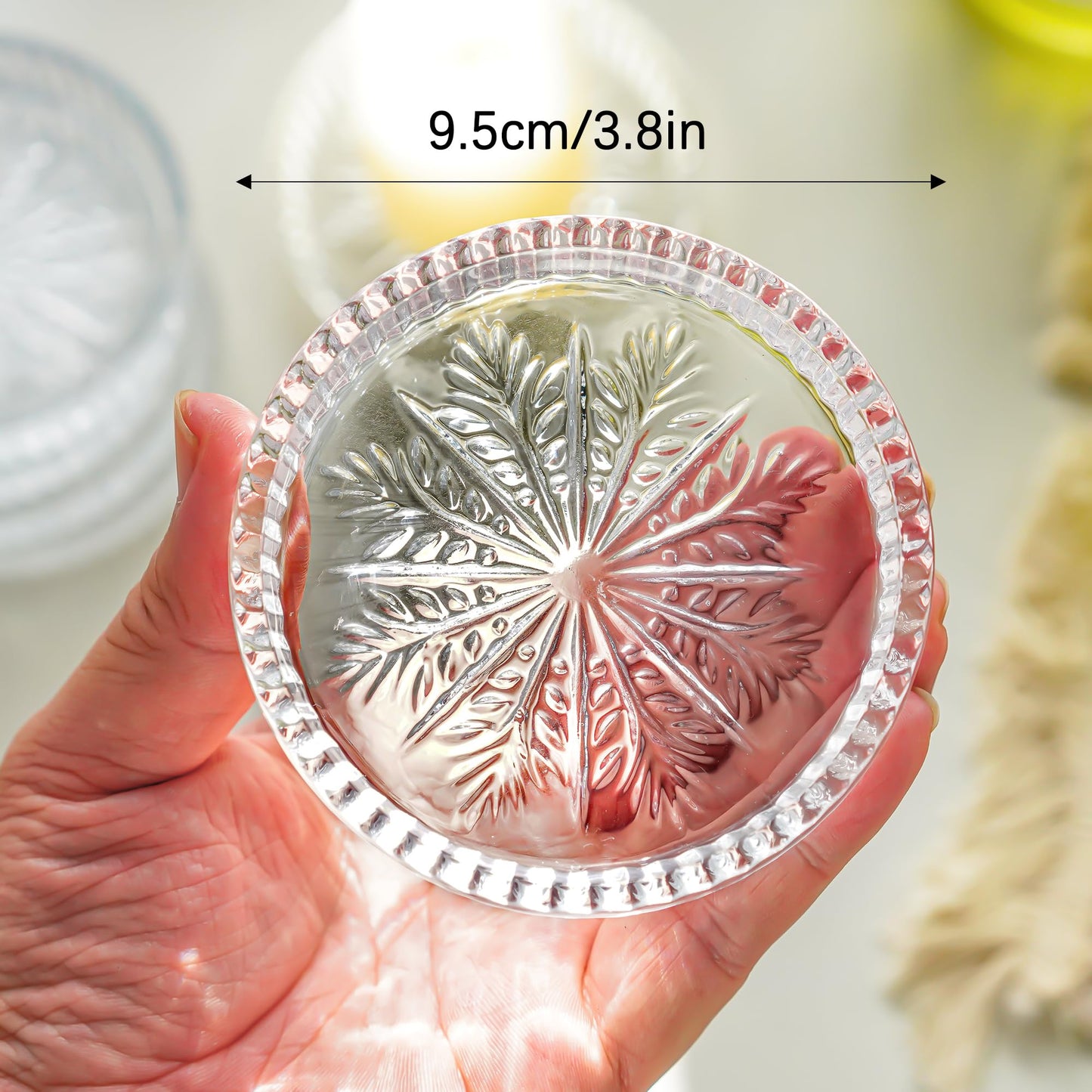 kanpura 3.5 Inch Crystal Glass Candle Plates Round Votive Candle Holder Plates Clear Glass Candle Trays for Home Christmas Winter Party Decor(Set of 6)