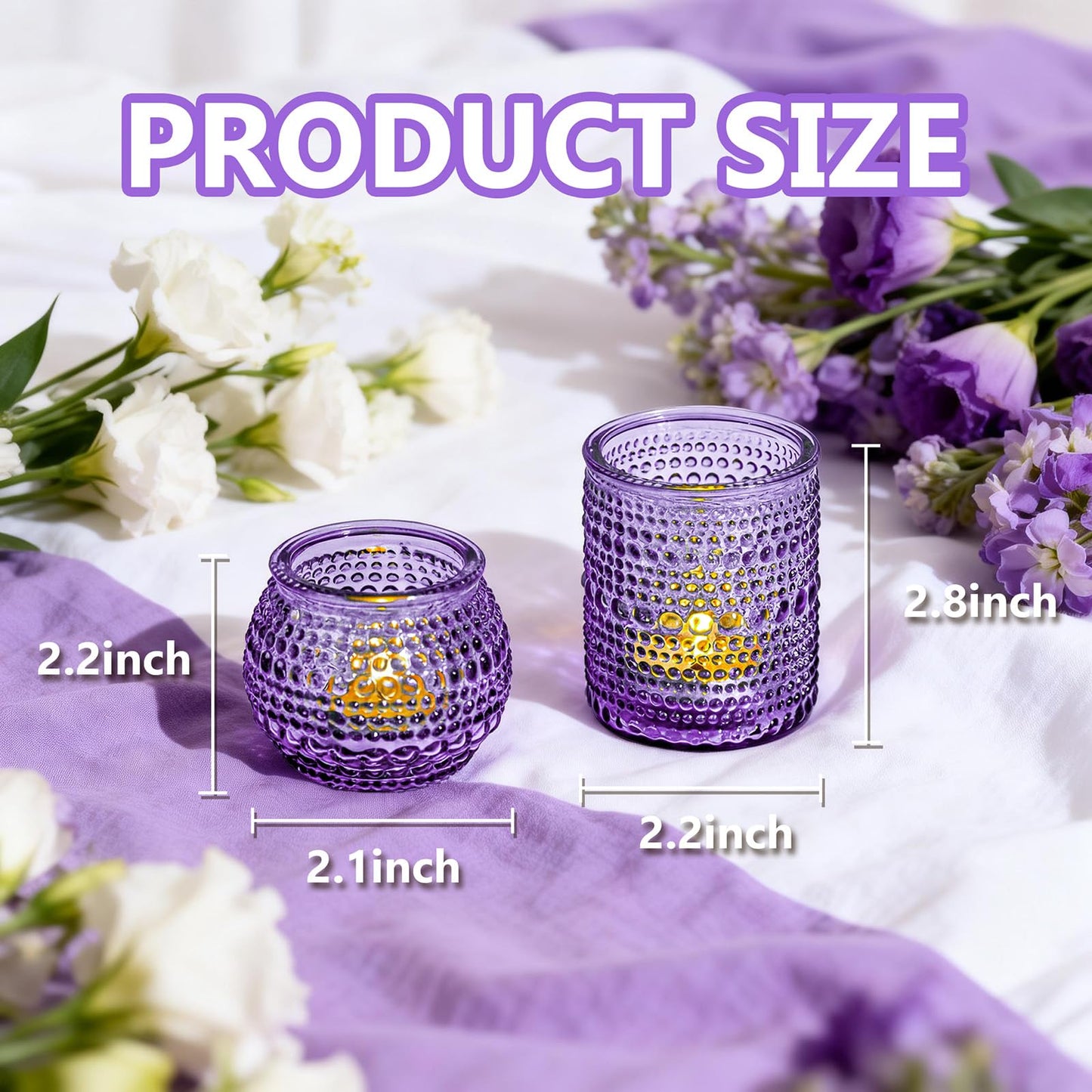 Rubtlamp Purple Votive Candle Holders Set of 24, Glass Candle Holders Bulk for Table Centerpiece, Tea Lights Candle Holder Glass for Wedding Shower, Home Party Decor