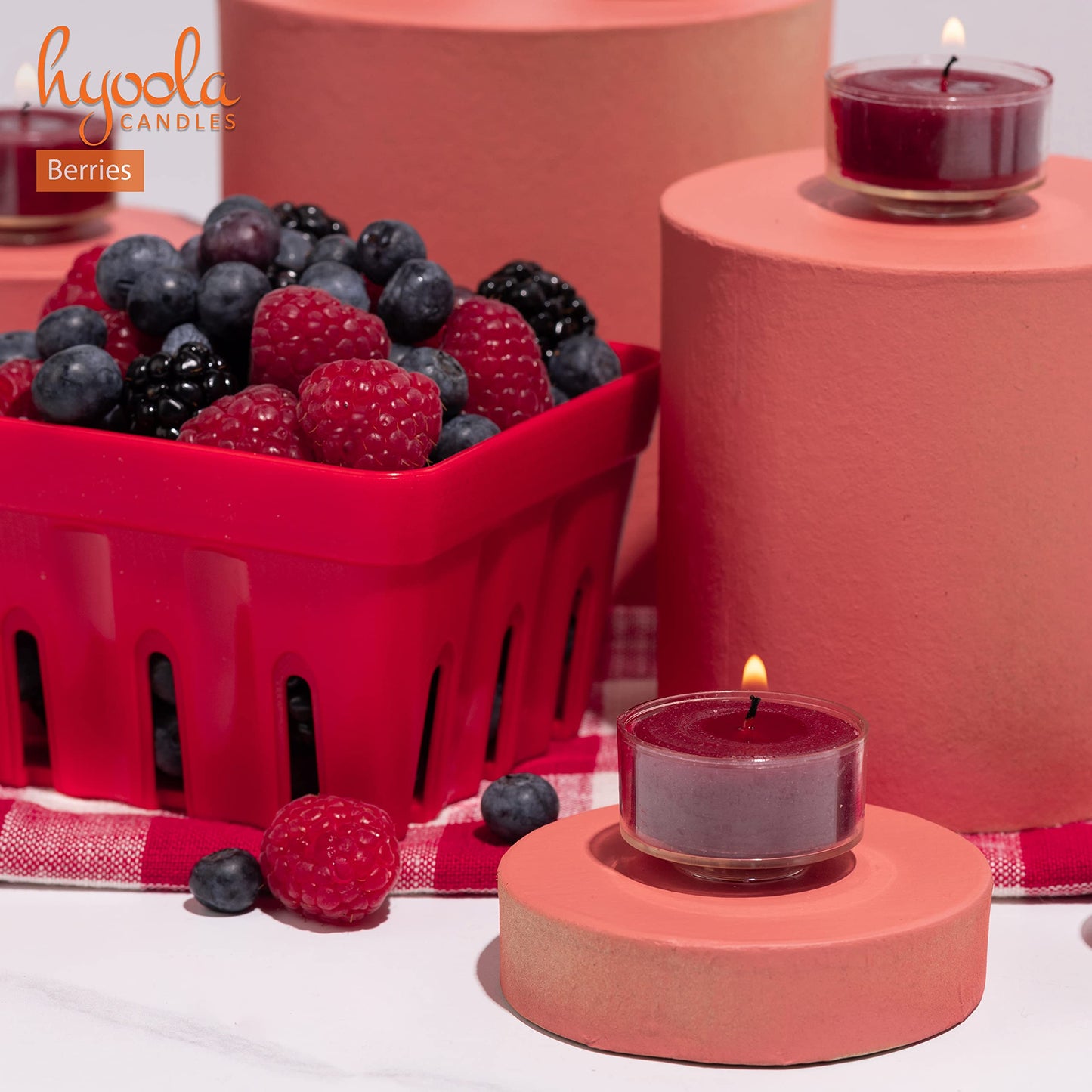HYOOLA Scented Tealight Candles - Clear Cup - Berries Tealight Candles Scented - 6 Hour Burn Time - 15 Pack - European Made