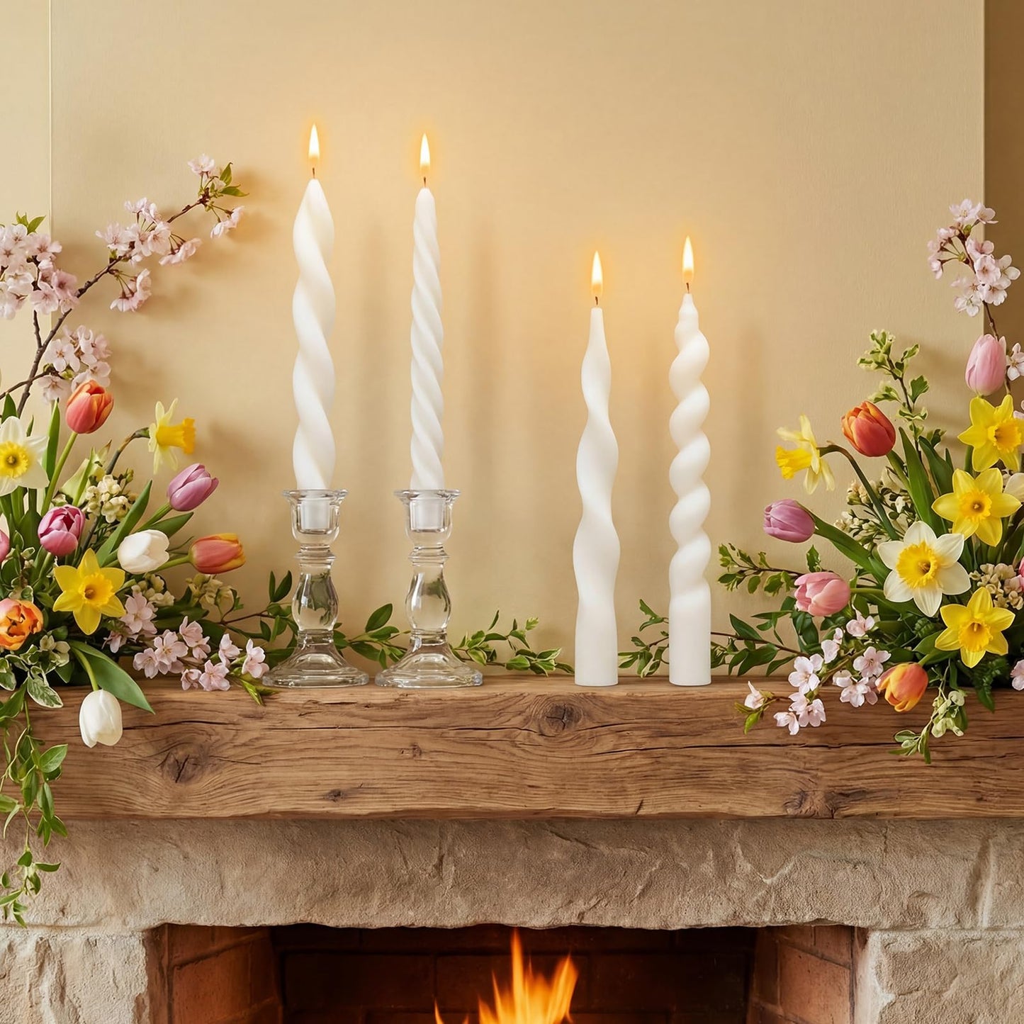 Nuanchu 12 Pcs 7.5 Inch Elegant White Spiral Taper Candles Twisted Pure Wax Candlesticks Short Ivory Spiral Wax Scented Taper Candles for Wedding Bridal Shower Birthday Summer Dinner Table Centerpiece