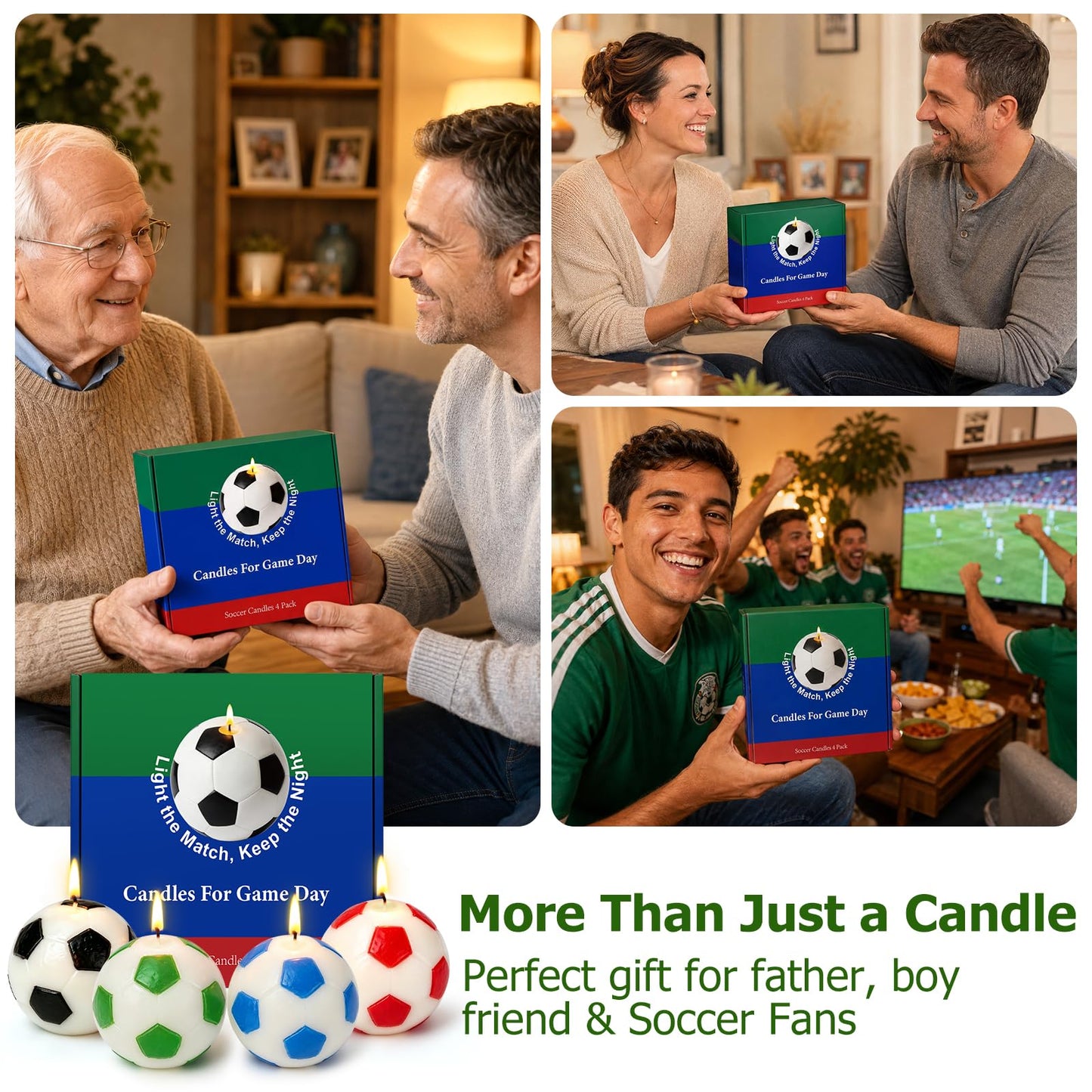 Citronella Candles Outdoor Indoor – 4 Pack Outdoor Candle, Up to 80+ Hrs Burning Total, for Home Decor, Patio Backyard, Camping & Garden Party, Fun Soccer Candle Gift for Men & Soccer Fans