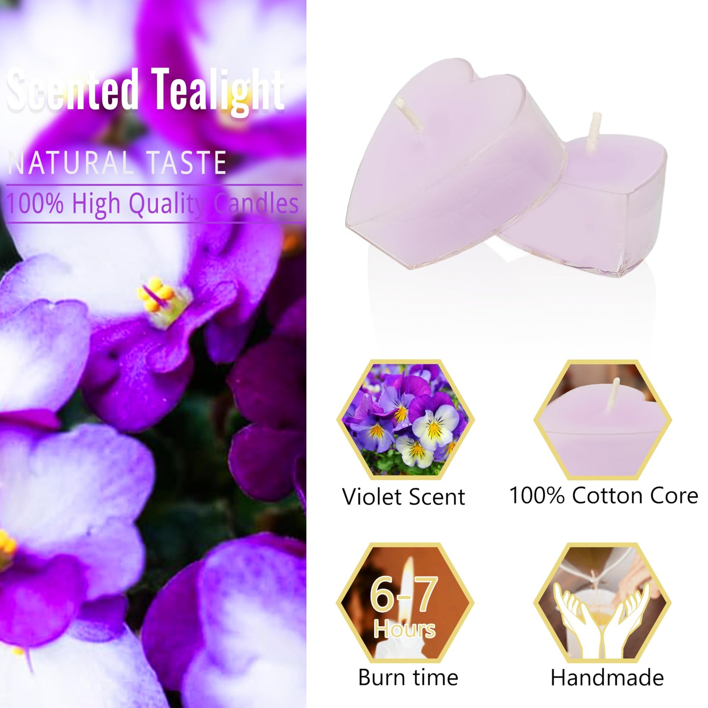 Purple Tea Lights Set of 24, Violet Scented Tealight Candles, Handmade Tea Candles, Long Burning Tealights for Romantic Wedding Home Decor Gift
