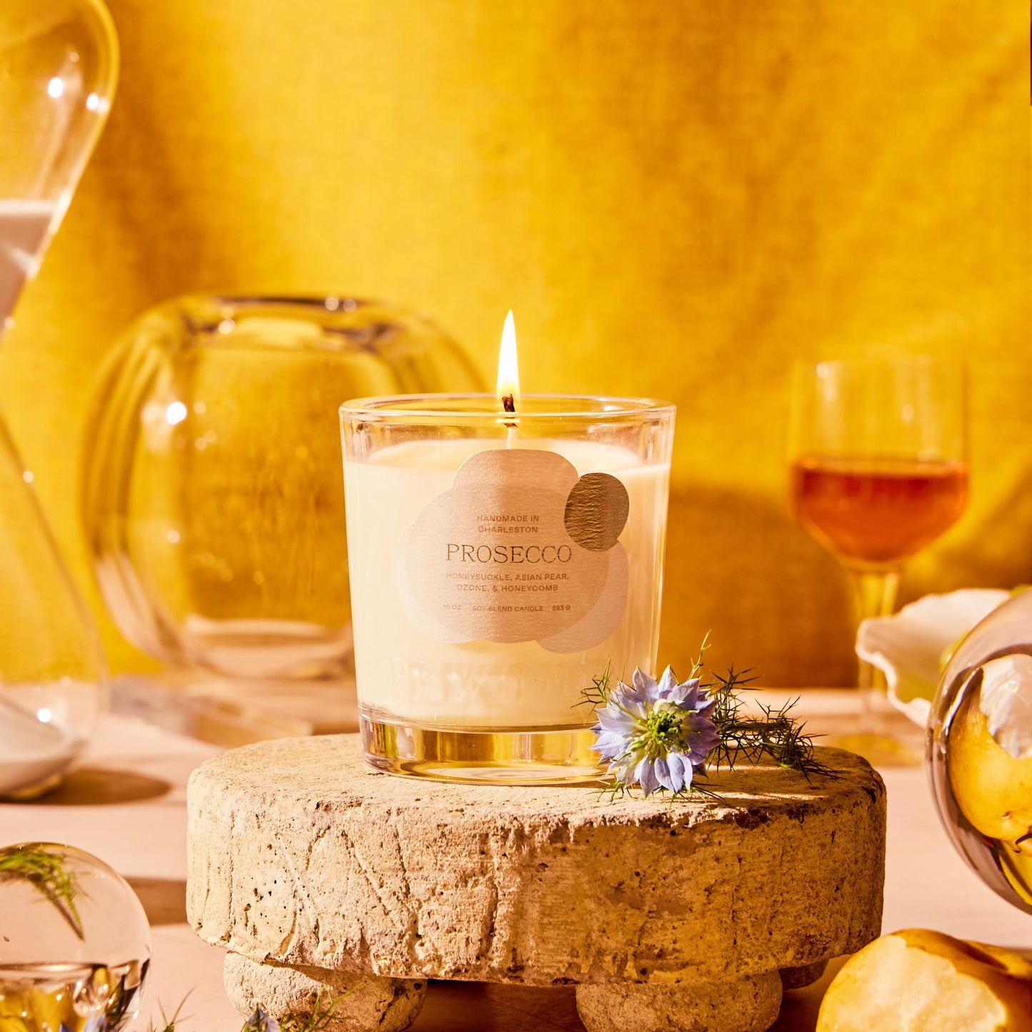 Rewined - Premium Prosecco Scented Candles, 10 oz. - Velvety Smooth, Smoky Scented with Notes of Honeysuckle, Crisp Asian Pear, Fresh Ozone & Honeycomb - Non Toxic Candles