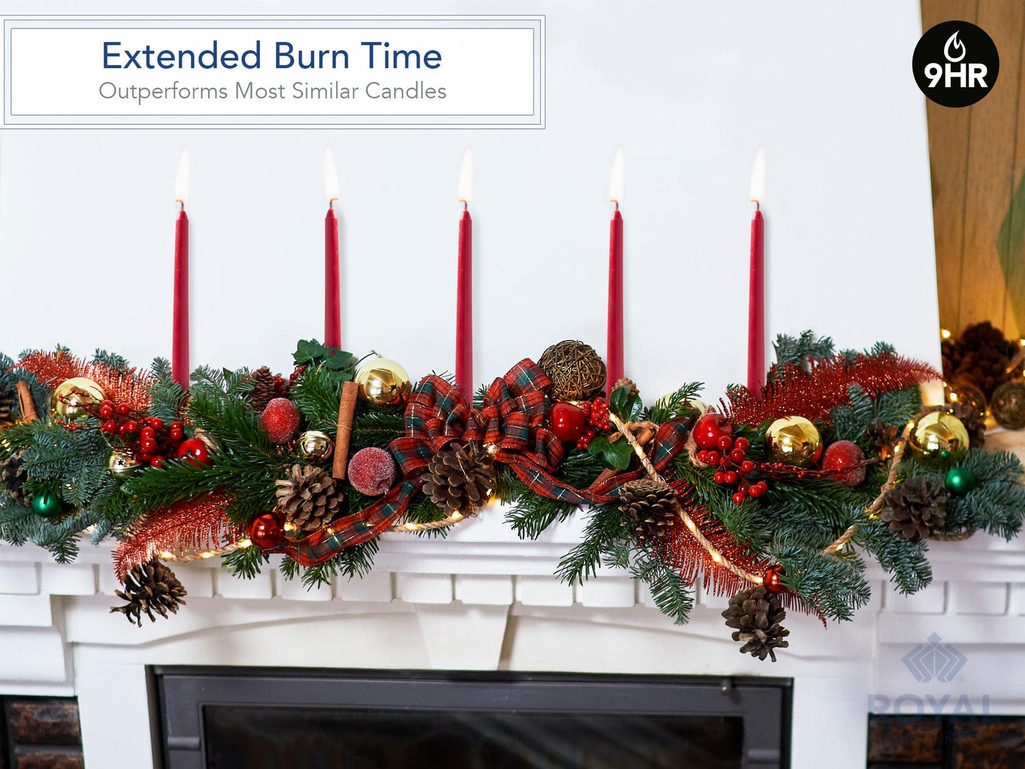 Royal Imports Unscented Taper Candles, Tall Elegant Premium, Dripless & Smokeless, Hand-Dipped for Wedding, Christmas, Holiday, Home Decor - 9 Hour Burn Time - Set of 12 (12 Inch, Red)