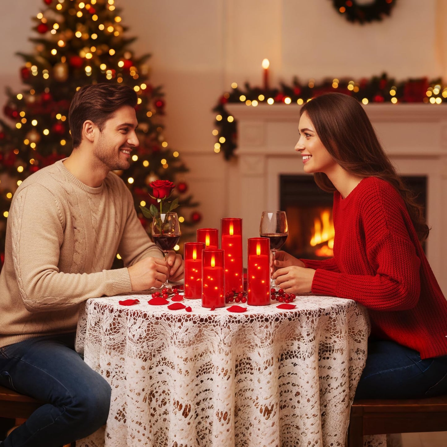 Raycare Independence Day Flameless Candle with Remote Timer – 9 Flickering Acrylic Battery Operated LED Pillar Candles with Embedded Star String for 4th of July Home Patriotic Decor, as a Gift (Red)