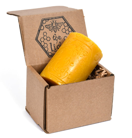 BeeTheLight Beeswax Pillar Candle - 100% Pure Bees Wax - Choose Your Size and Color - Up to 54 Hour Burn Time Fits 3x4 Holder - Approx. 2.6"x3.4" - Unscented - Natural Light Honey Scent