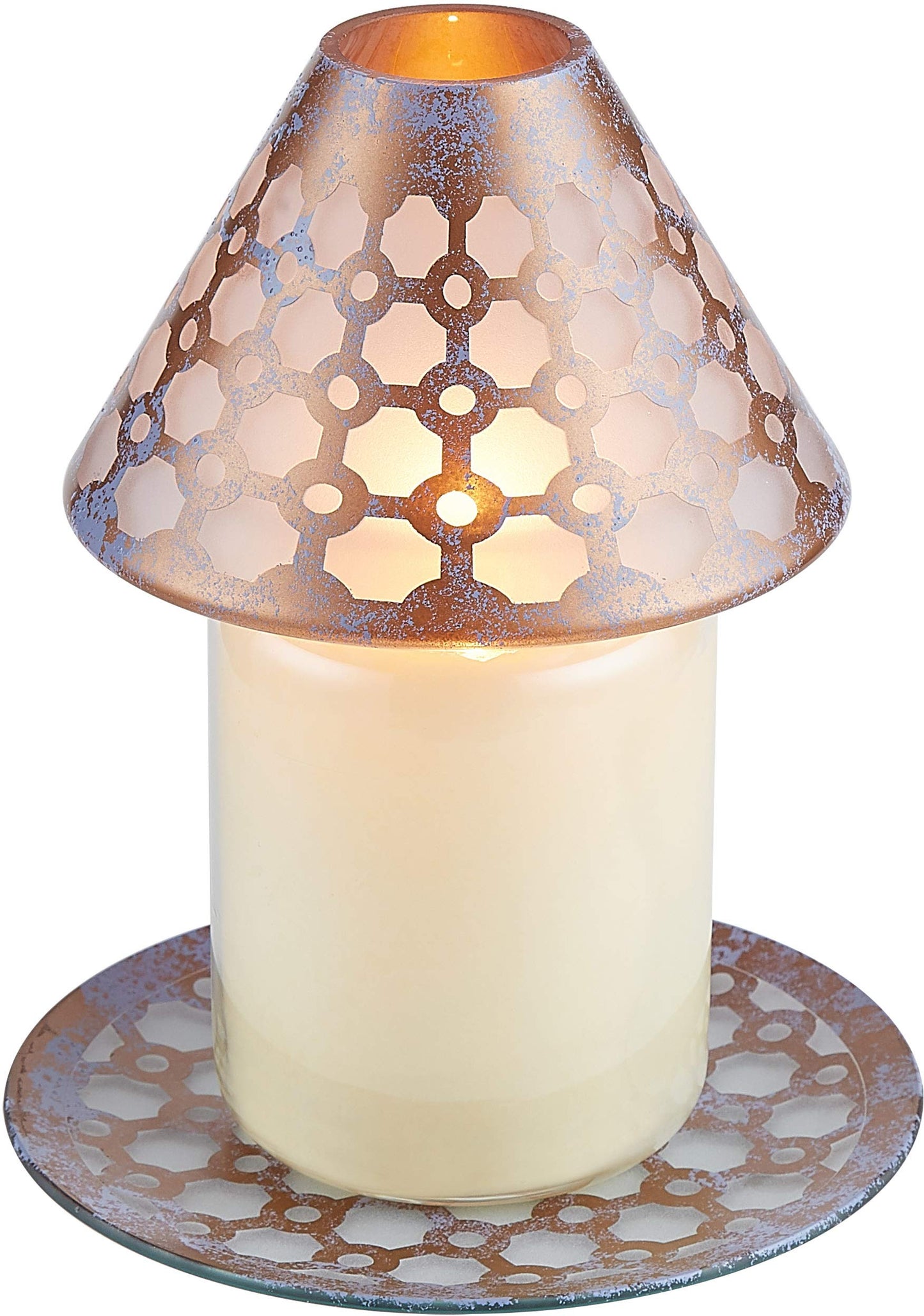 Pavilion - Bronze And Purple Sponge Patterned Frosted Glass Rounded Jar Candle Tray, 7.25 Inch