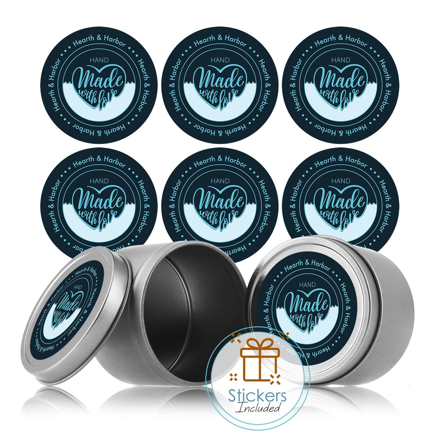 Hearth & Harbor Tin Candle Jars for Making Candles - DIY Candle Containers with Lids - Metal Candle Jars - Bulk Tins Storage for Candle (Stainless Steel, 8)