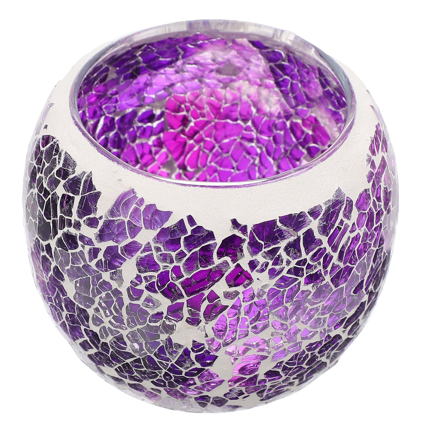 ELEOUTI European Mosaic Glass Candle Stand, Purple Table Candleholder for Romantic Dinner, Decorative Candlestick for Home and Dining Table Decor