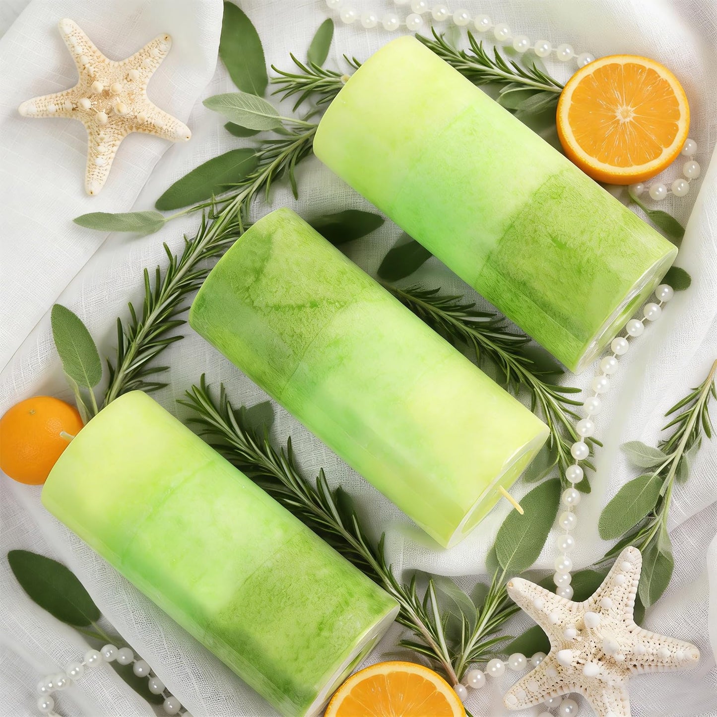 Sage & Citrus Scented Pillar Candles, 2.8x6 Inch Green Pillar Candle Natural Fragrance Candles 210H Long Burning Smokeless Pillar Candle for St. Patrick's Day Home Decor Wedding, 3 Pack