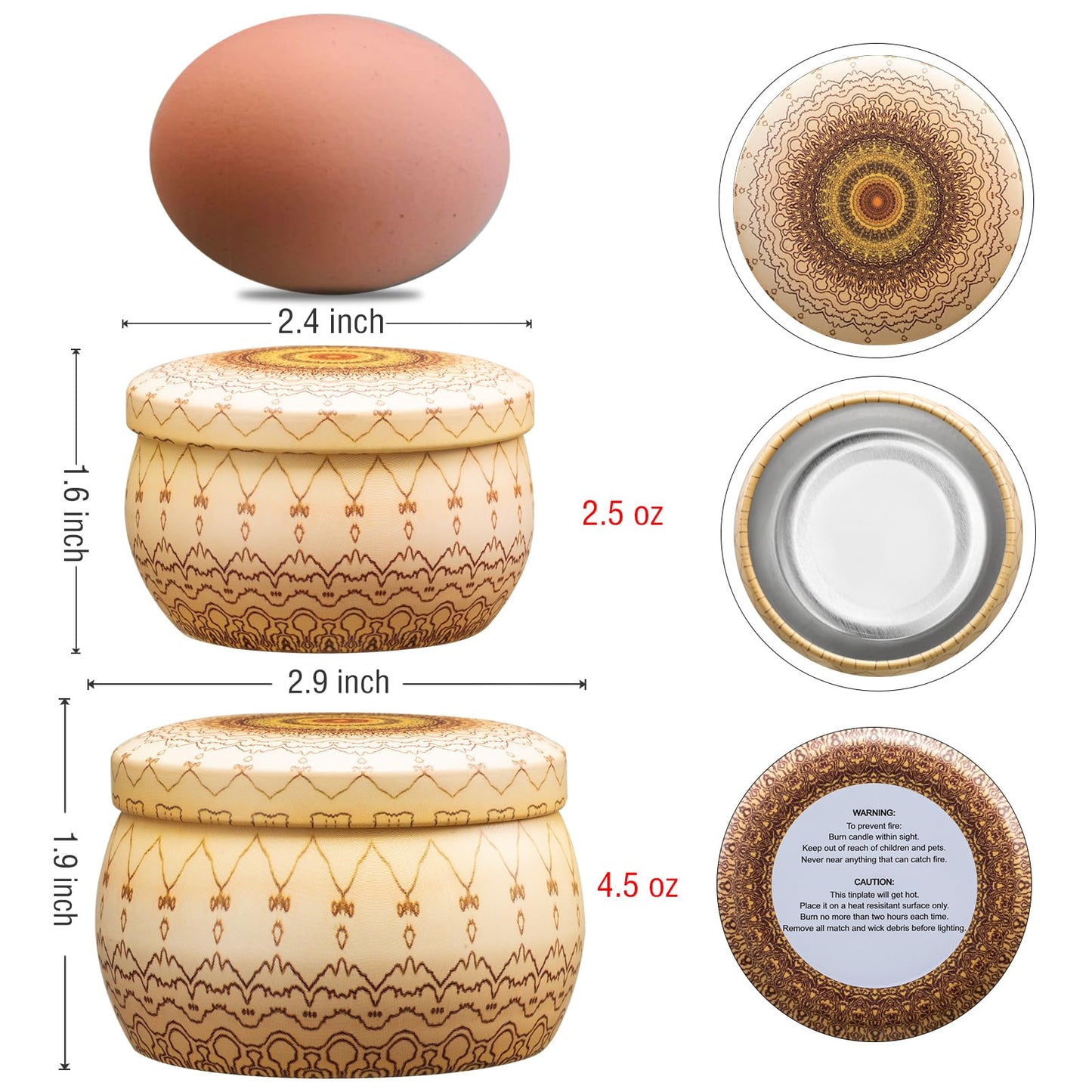 Domivirgo Candle Tins with Lid,16pcs 8 Designs Tinplate Cans with Wicks, Wick Holders, Wick Stickers for Candle Making(2.5oz X 8 PCS &4.5oz X 8 PCS)