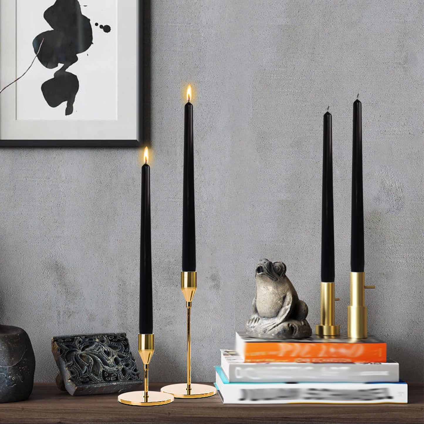 Dripless Unscented Black Taper Candles Smokeless Long Lasting Burn Elegant Tall 10 Inch Candlesticks for Home Décor Holiday Gift Dinner Party Formal Events