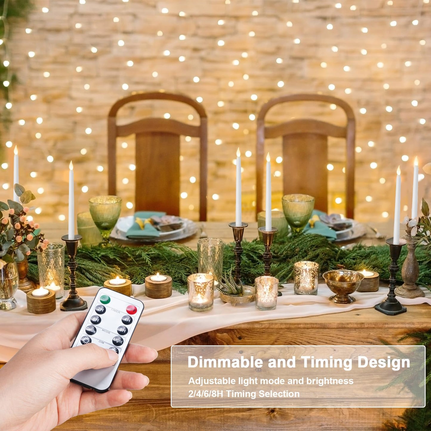 Baquler 200 Pcs Flameless Taper Candles with Remote and Timer 11" Battery Operated Candlesticks LED Flickering Faux Candles Warm Light for Wedding Holiday Party Home Decor (White)