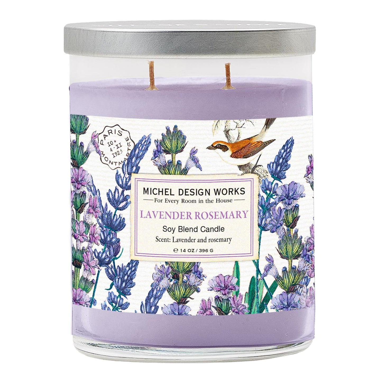 Michel Design Works Lavender Rosemary Scented Candle, 14 oz Soy Blend Dual Wick Candle, Glass Jar with Lid, Up to 75 Hour Burn Time, Floral Herbal Home Fragrance Gift