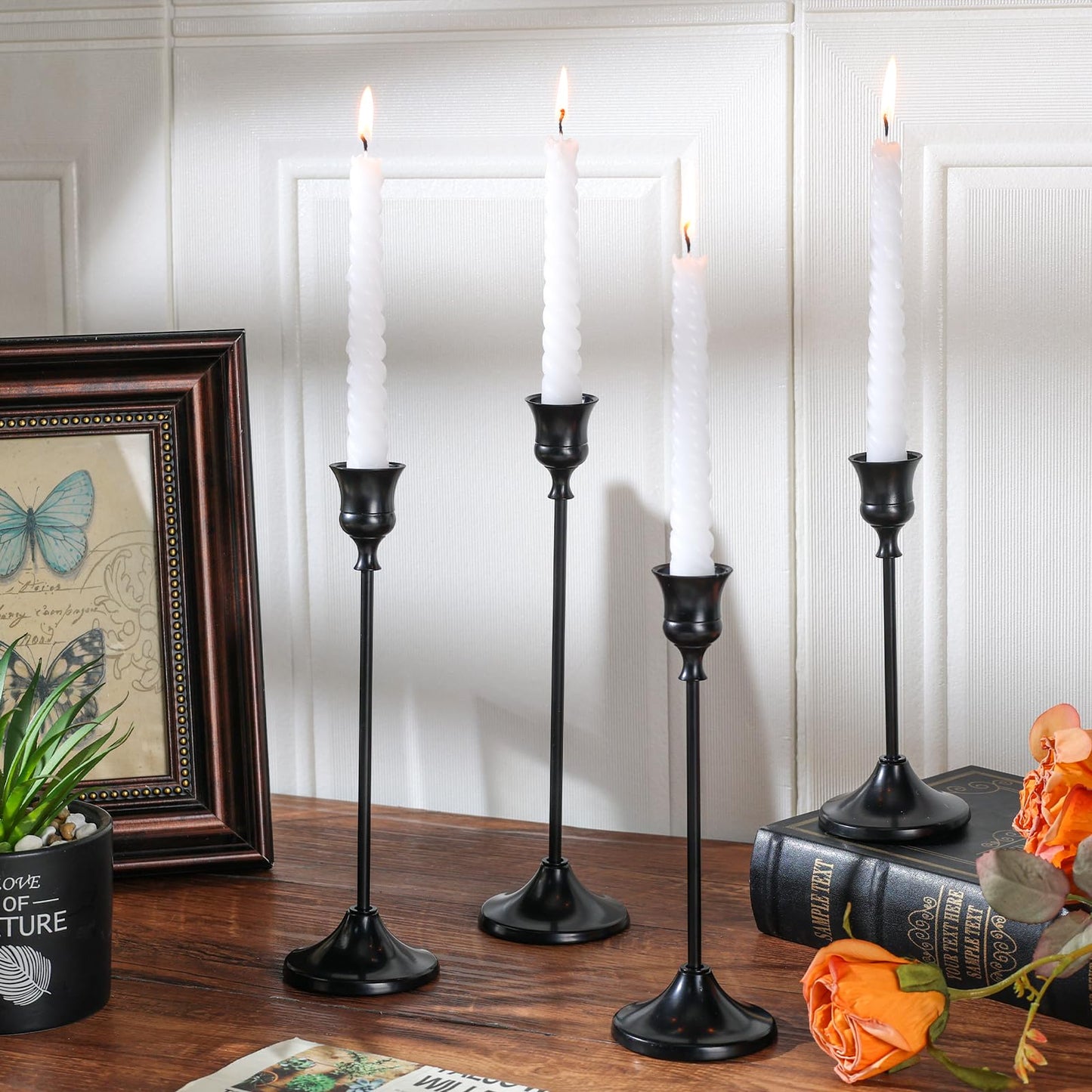 Tunyet Candlestick Holders, 6PCS Metal Taper Candle Holder, Black Candle Holders for Candlesticks, Candle Holder for Wedding Fireplace Mantel Housewarming Gift