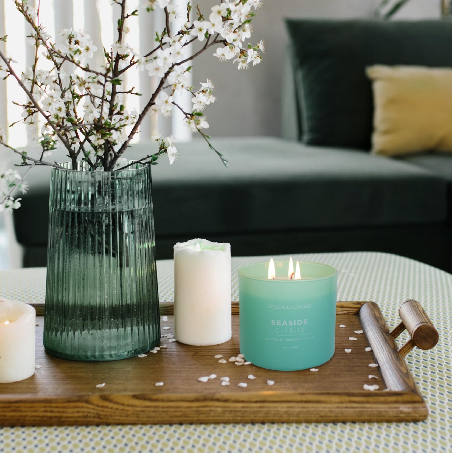 Colonial Candle Seaside Citrus Scented Jar Candle, Pop of Color Collection, 3 Wick, 14.5 oz - Up to 60 Hours Burn