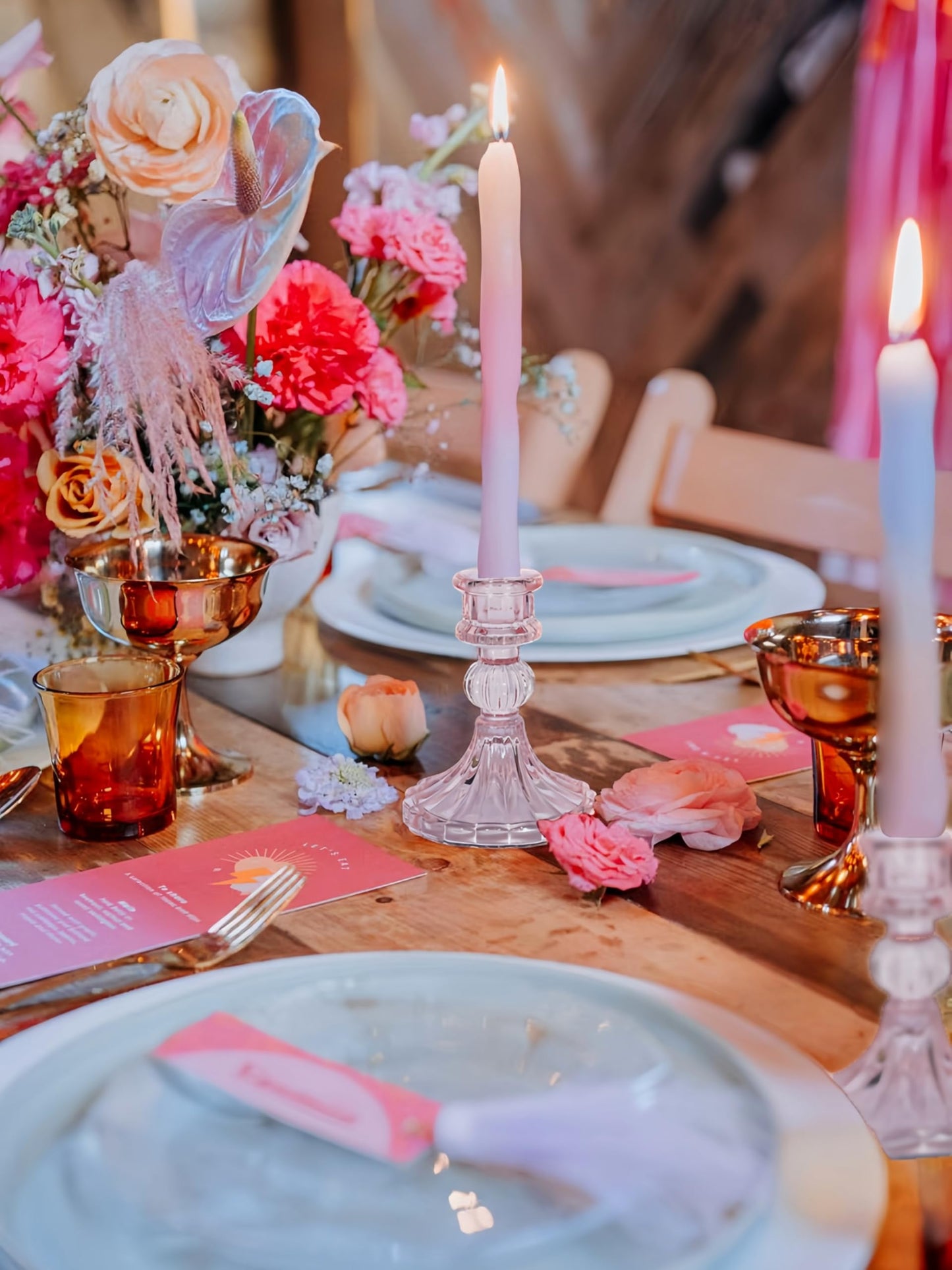 ECHFSM Glass Candlestick Holder,Striped Taper Candle Holders,Set of 6 Candle Stand for Table Centerpieces, Home Decor,Weddings,Festival and Parties (Light Pink Stripe)