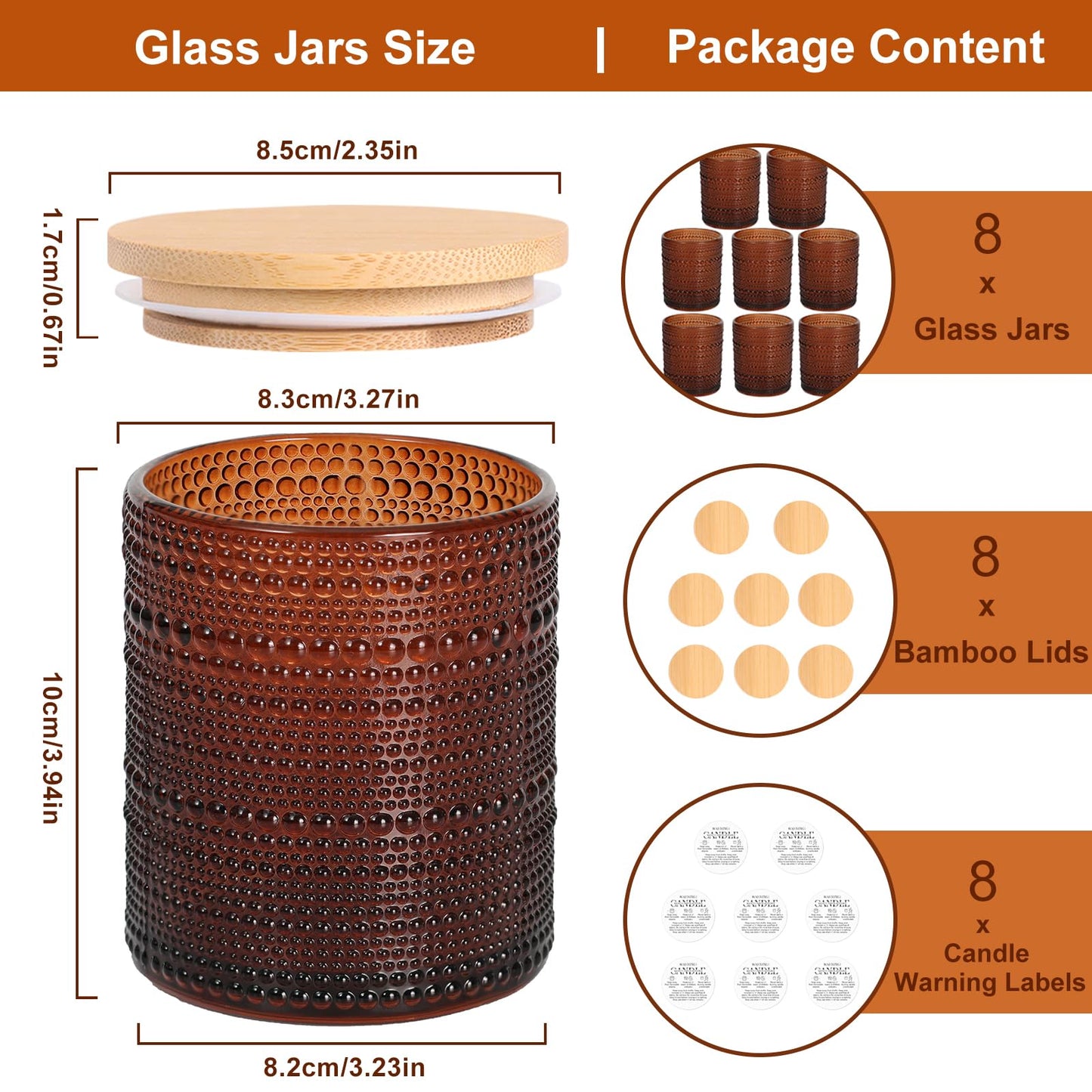 DARJEN 14 OZ Amber Candle Jars for Making Candles- 8 Pack Empty Glass Candle Making Jars with Bamboo Lids and Labels, Candle Making Supplies Candle Containers for Home DIY