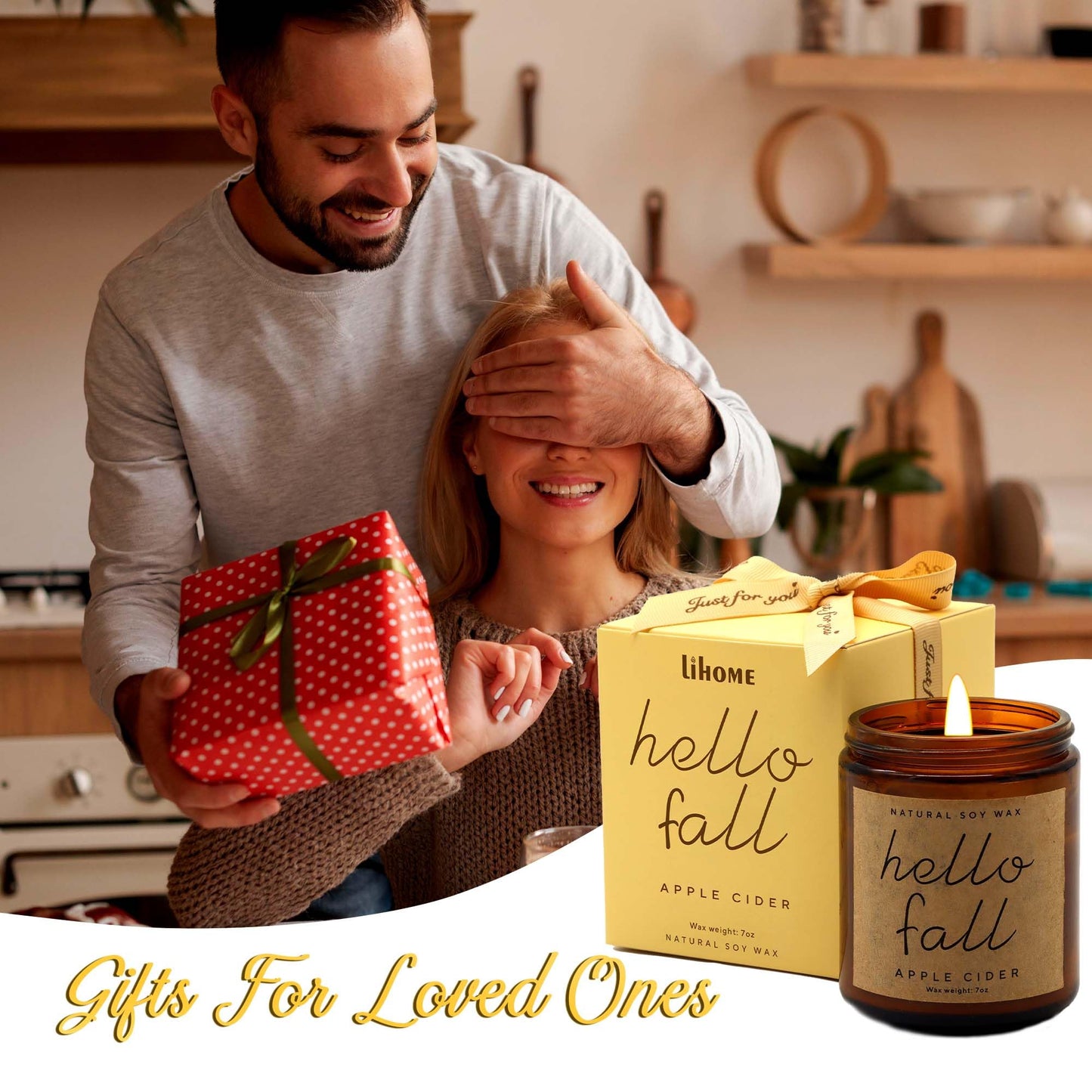 Lihome Fall Candles - Fall Decor for Home, Gifts for Women Mom Friend, Natural Soy Wax Apple Cider Scented Candles(7oz)