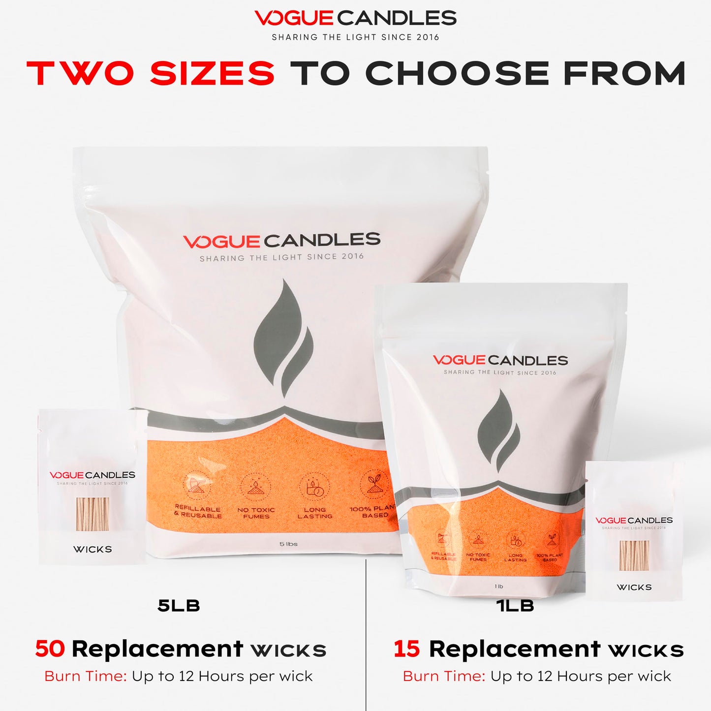 Vogue Candles Orange Pearled Candle Sand Wax (1 LB) – Sand Candle Kit w/15 Cotton Wicks for DIY Lighting – Plant-Based & Reusable Wax Granules Refill for Custom Vessels, Décor & Father’s Day Gifts