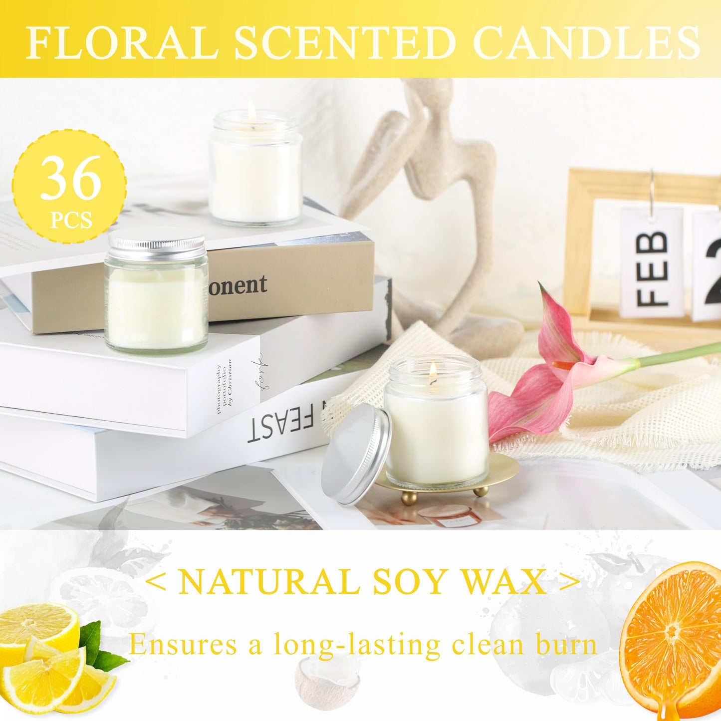 ACITHGL 36 Pcs 4oz Mini Mason Jar Candles Small Scented Candles Bulk Aromatherapy Ideal Souvenir Favors for Wedding Birthday Party (Lemon, Citrus, Coconut Milk, Silver)