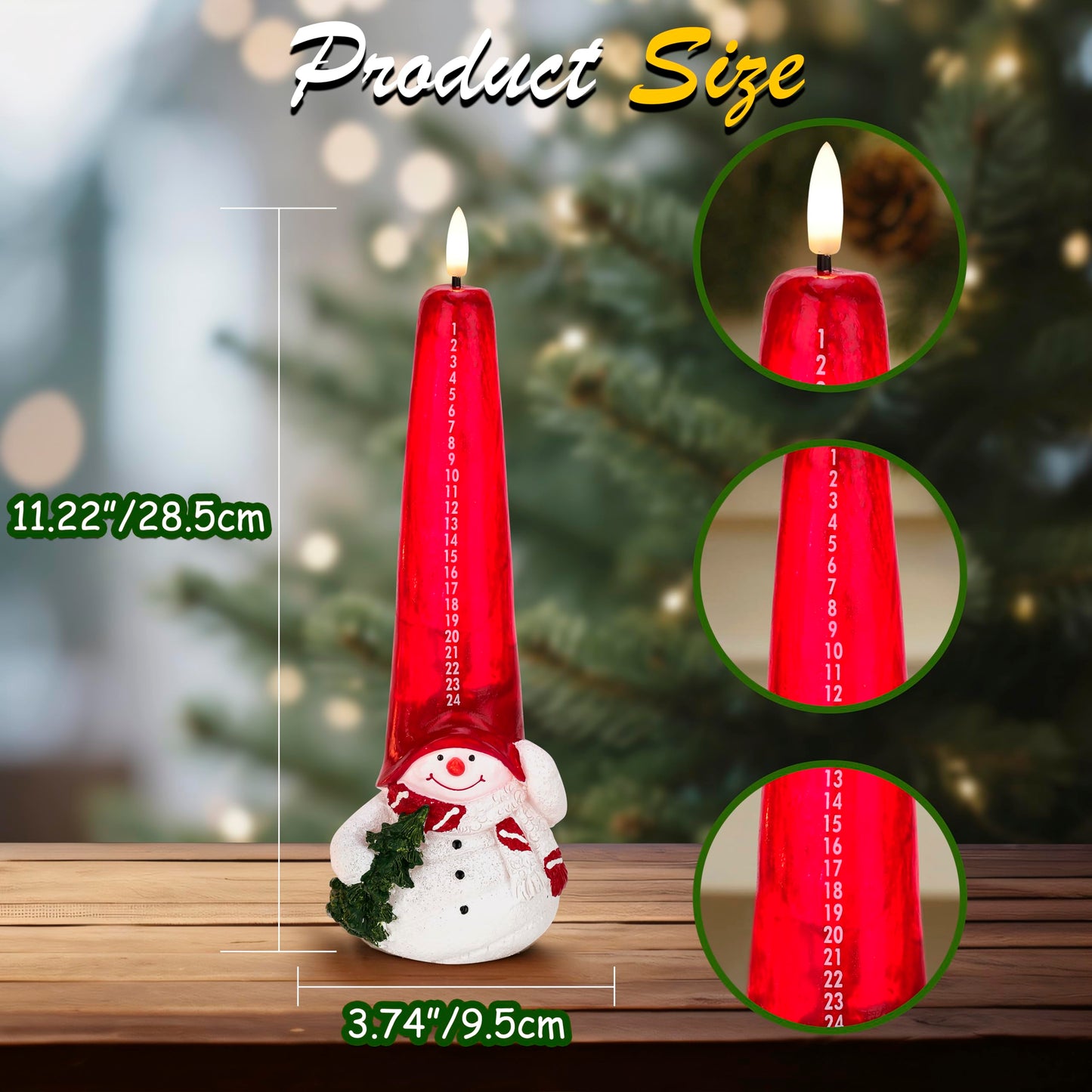 Flameless Christmas Countdown Candles with Remote, 3D Flickering Flame Snowman Battery Operated LED Advent Calendar Candle, 24-Day Automatic Countdown Electronic Candle, Christmas Decoration for Home