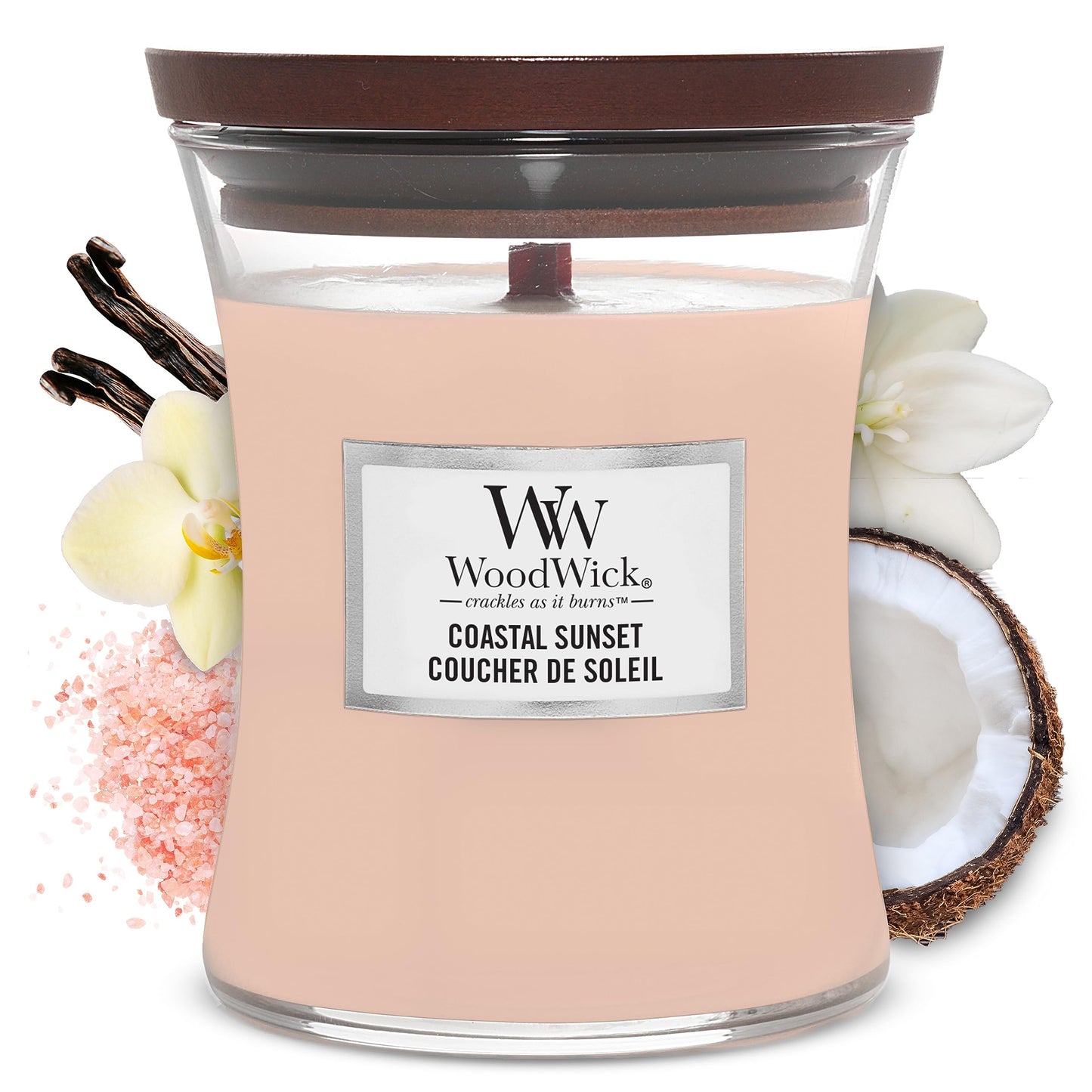 WoodWick Coastal Sunset Gifts for Women and Men, 9.7 oz Medium Hourglass Candle with Crackling Wick