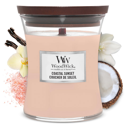 WoodWick Coastal Sunset Gifts for Women and Men, 9.7 oz Medium Hourglass Candle with Crackling Wick