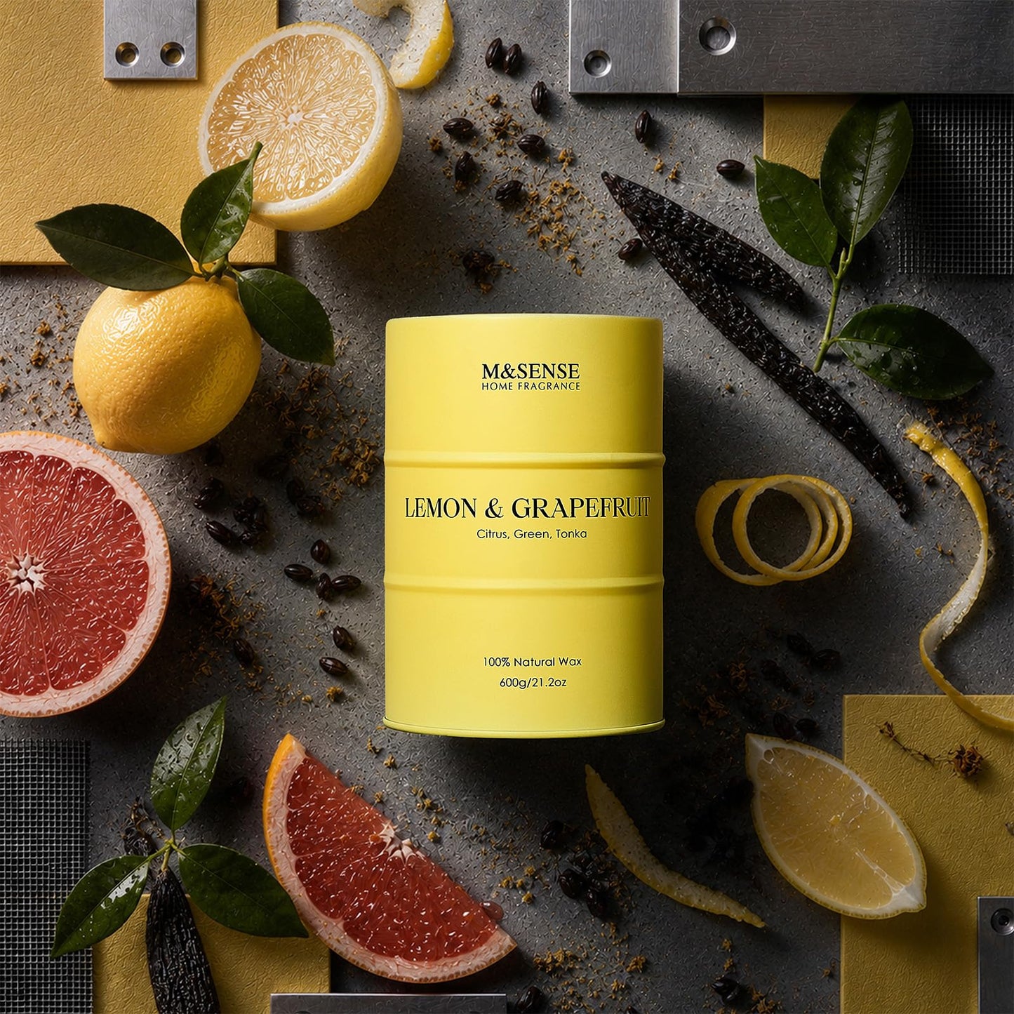 M&SENSE Lemon Candle Large for Home Scented, Lemon Soy Candles 21.2oz 120 Hour Slow Burning, Highly Scented Limoncello Grapefruit Citrus Candles for Bathroom, Fresh Smelling Candle
