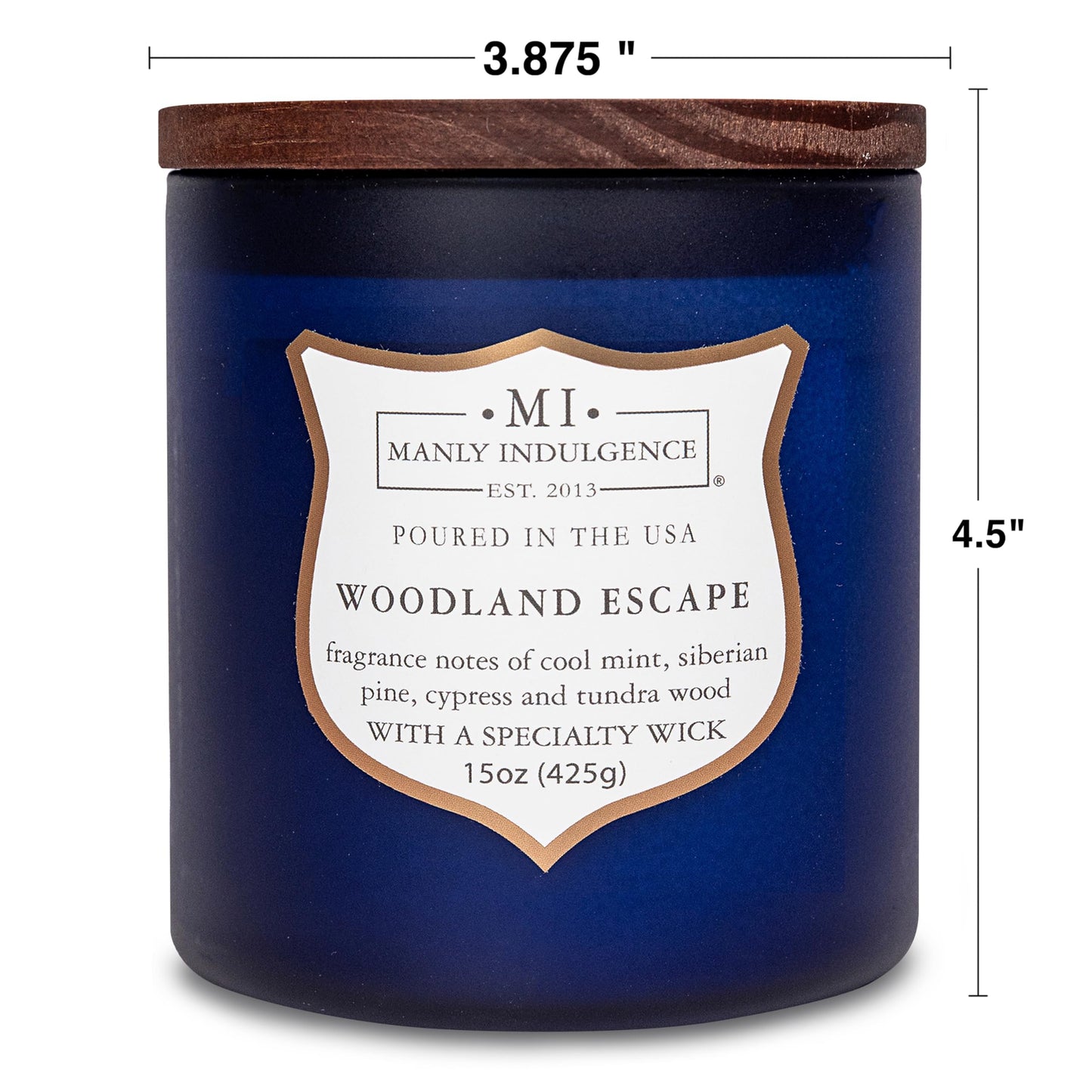 Manly Indulgence Woodland Escape Scented Candles for Men, 15 oz Wooden Wick, Premium Soy Blend Wax, 60H Burn, Candles for Home Scented - Made in The USA