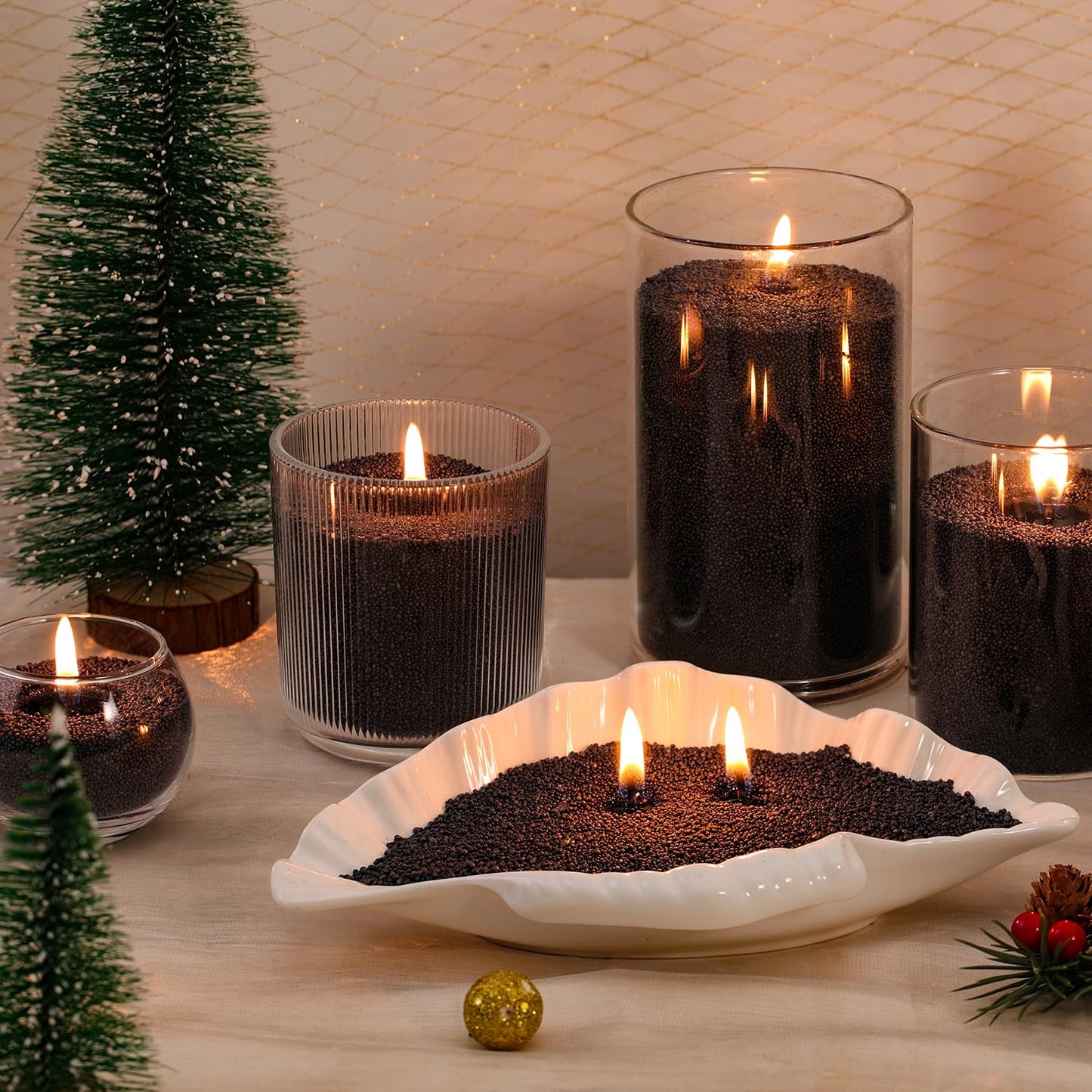 LAMORGIFT 8LB Black Candle Sand- Pearled Candles with Wicks (50 Pcs) & Wooden Spoons, Candle Beads, Sand Wax, Candles Unscented for Powder Candle Making, Refill Kit