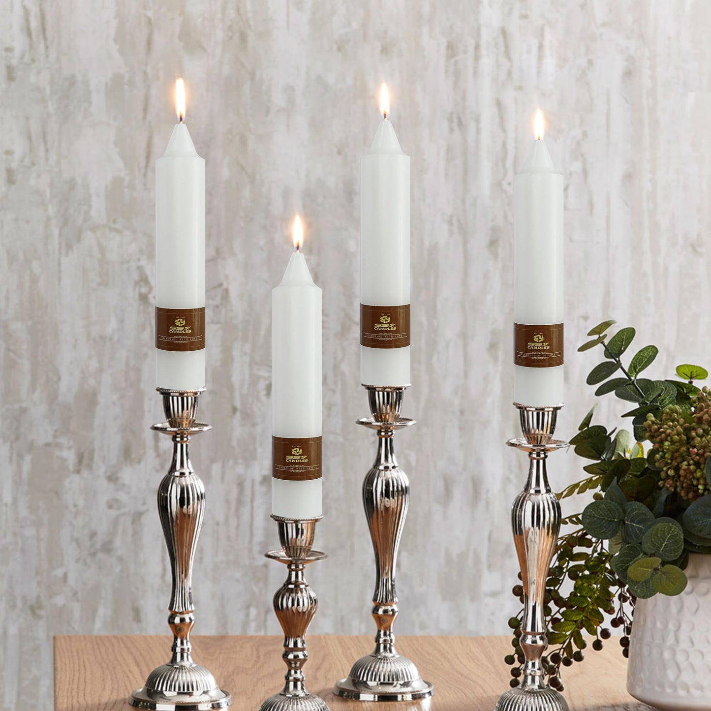White Short Taper Candles Set of 4, 7 Inch Handmade Tapered Candles, Long Burning Taper Candles, Unscented Candle Stick for Wedding Home Decor Dinner Gift
