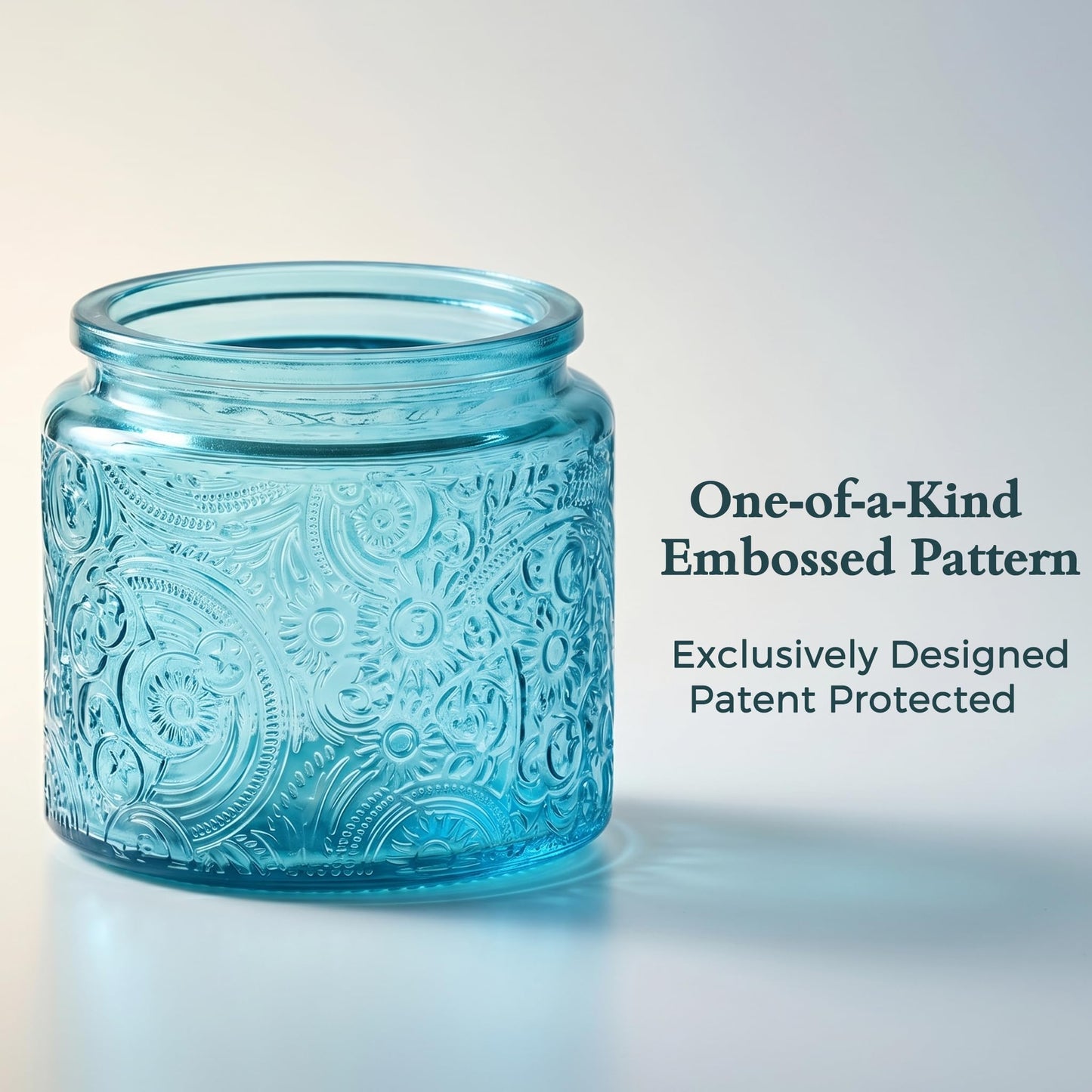 10 oz Embossed Glass Candle Container with Bamboo Lids and Labels, Clear Candle Jars for Making Candles, Sun Moon Stars Design - Pack of 9 (Blue)