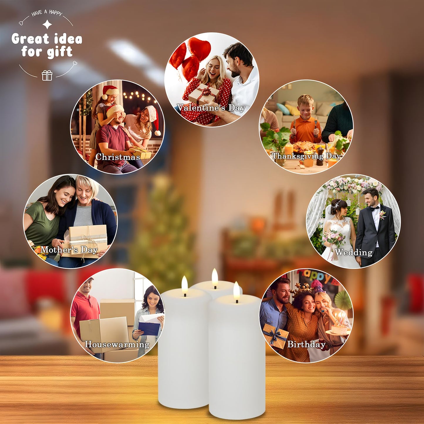 Hinabichan Flameless Candles Battery Operated with Remote and 2/4/6/8 H Timer, 6pcs Flickering Fake Electric Candles for Festival Wedding Home Party Decor (D3 x H 6") (White)