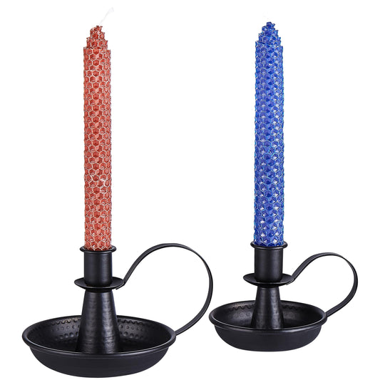 Black Taper Candle Holders, Retro Iron Candlestick Holders with Handle Set of 2 Rustic Iron Portable Candle Stand for Table Centerpiece Farmhouse Fireplace Home Wedding Christmas Decor