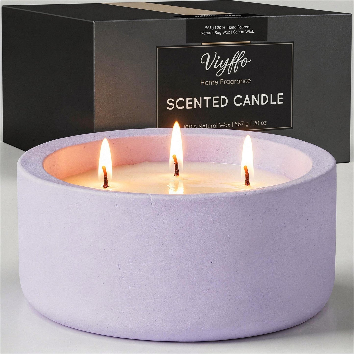 Viyffo Large 20oz Scented Candle - Citronella & Lavender, 3 Wick Non Toxic Soy Candles for Women, Matte Purple Ceramic Jar, Luxury Home Fragrance, Elegant Room Decor & Premium Birthday Gift