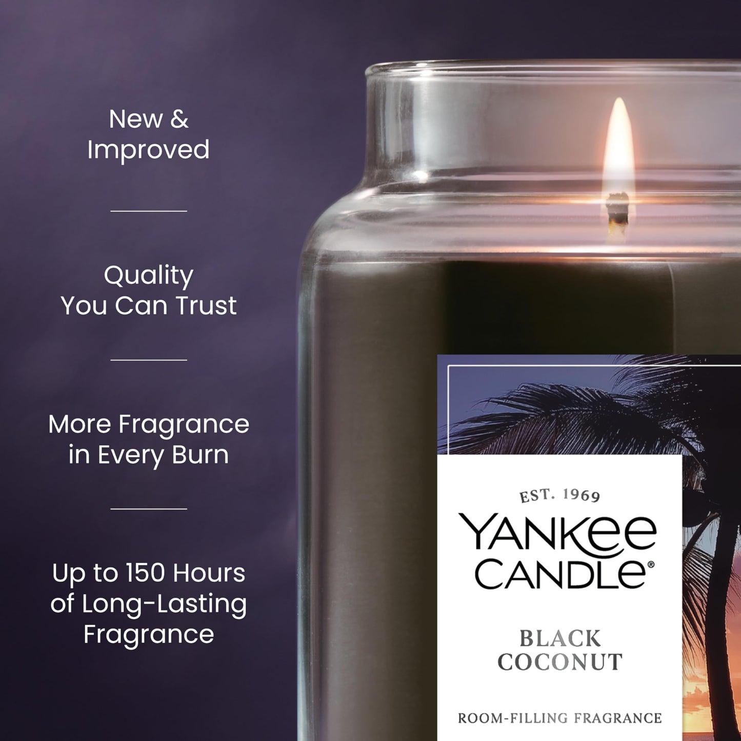 Yankee Candle Black Coconut, Scented Candle, 22oz Large Jar with up to 150 Hour Burn Time, Giftable