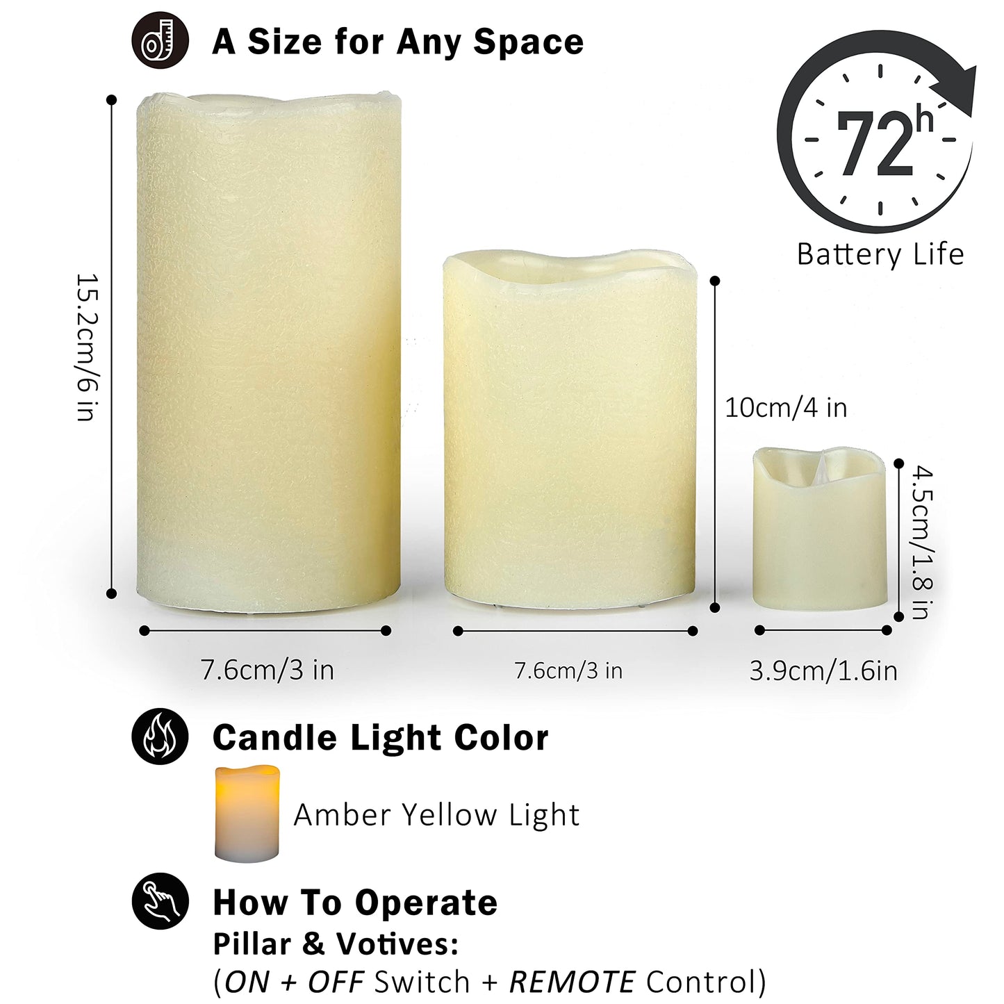 FURORA LIGHTING Ivory Flameless Candles - Real Wax, Adjustable Brightness, Remote & Timer - 4 Pillars (3x4, 3x6) and 4 Votives, 8-Pack, Battery Operated
