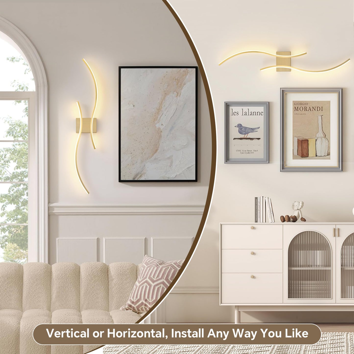 GLOTHOR Battery Operated Wall Sconce Set of 2, Dimmable Modern LED Rechargeable Wall Light with Remote Control, Wall Decor for Living Room, Hallway, Quick Install, No Electrician Required