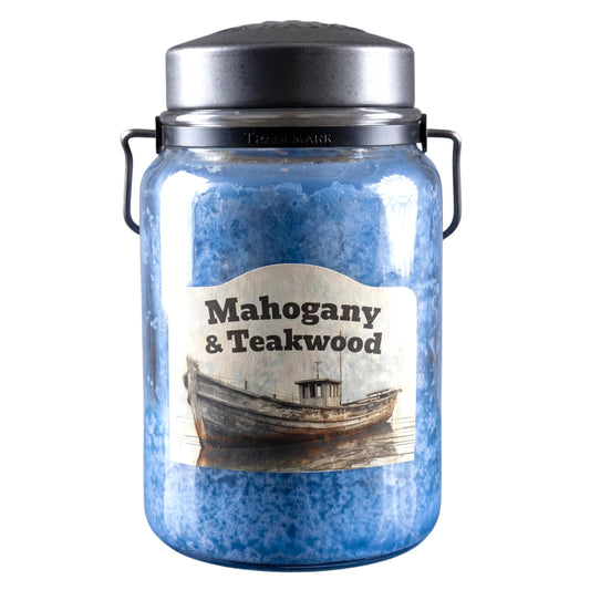 McCall’s Candles | Mahogany & Teakwood | 26 oz Scented Candle | USA-Poured | Vintage Rustic Jar with Carrying Handle | Soft Timber, Herbs & Floral Blend
