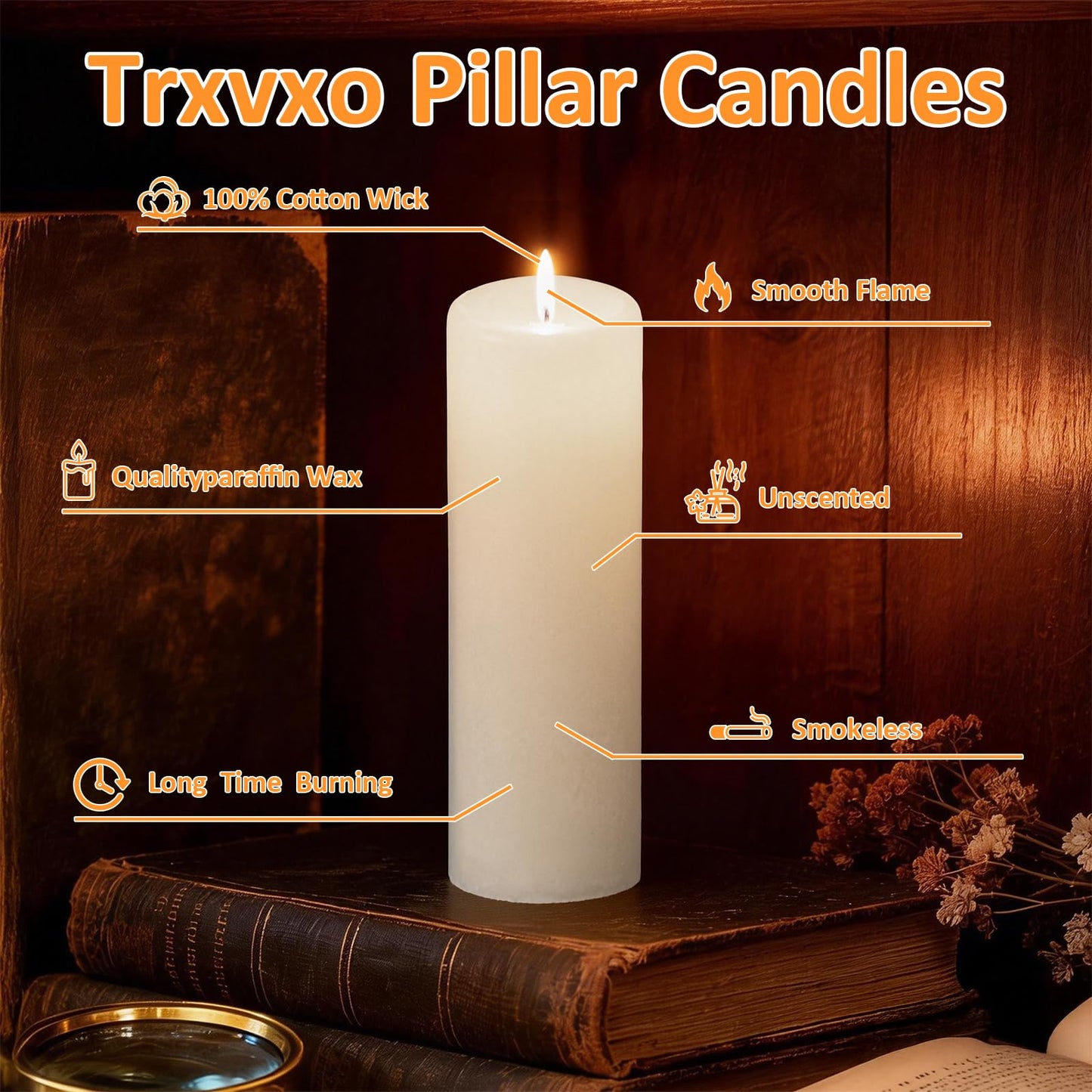 Trxvxo 72 Pcs White Pillar Candles Bulk Set: 2 x 3/6/8 Inch (24 Each), Dripless Unscented Smokeless Hurricane Candles for Creating Warm Elegant Atmosphere at Weddings, Parties and Events.