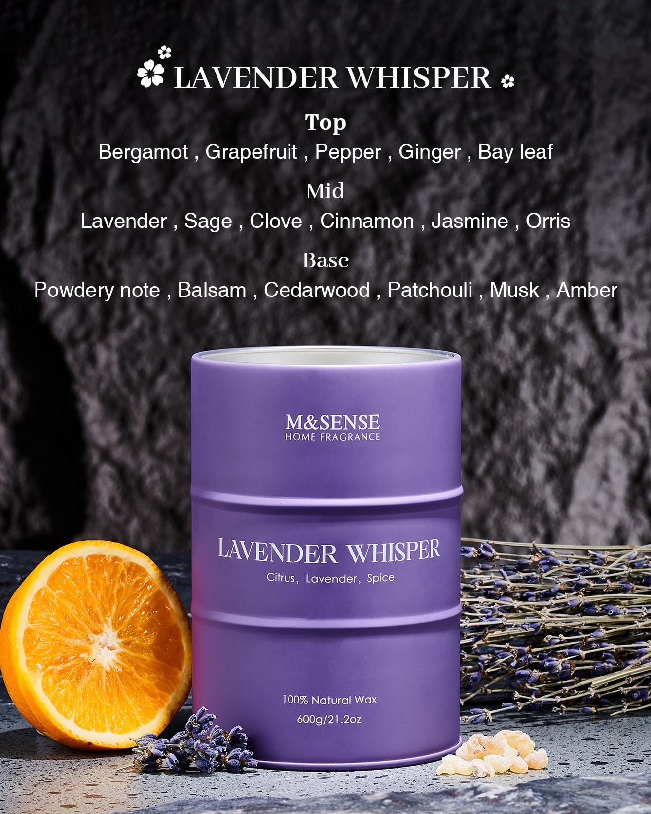 M&SENSE Large Lavender Soy Candles for Home Scented 21.2oz 120 Hour Long Burning, Aromatherapy Candle for Stress Relief Meditation Relaxing, Appreciation Gifts for Mom Teacher Friends